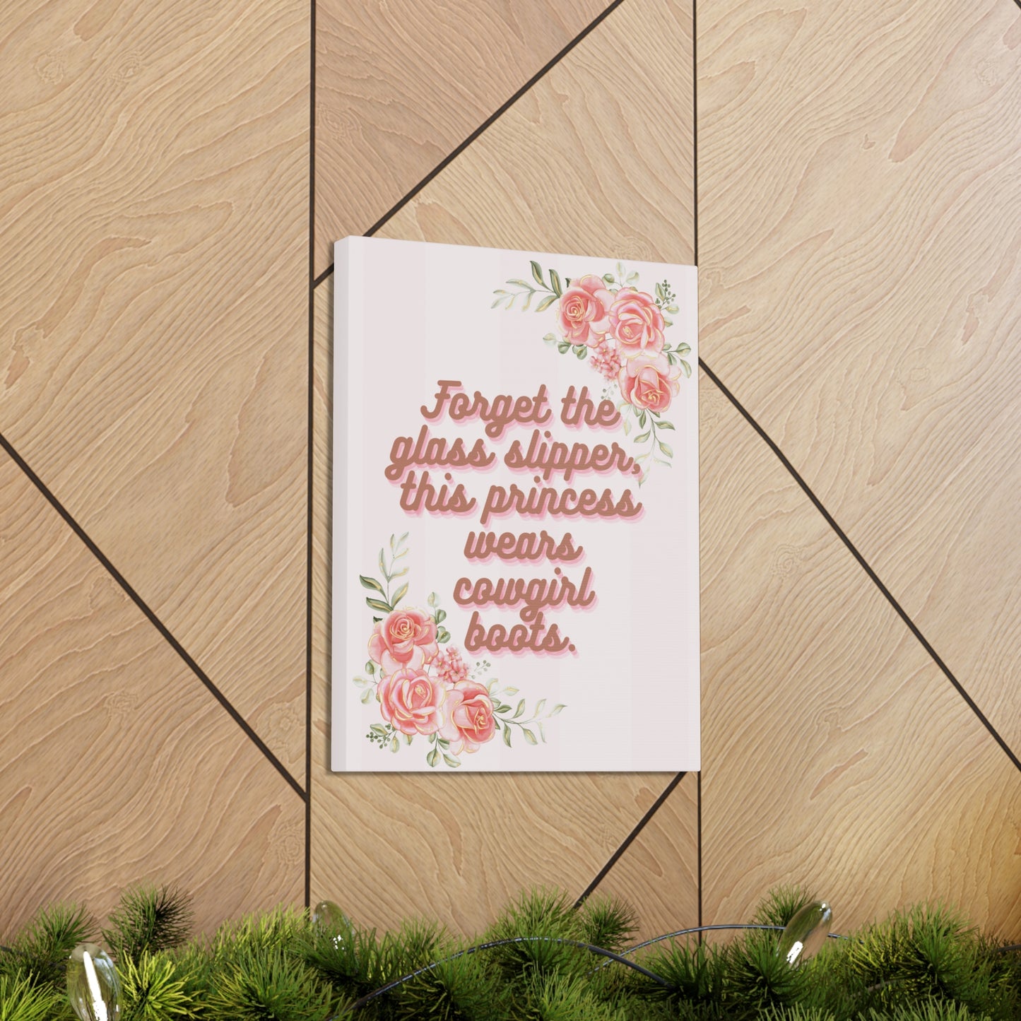 Pink Coquette Cowgirl Princess Glass Slippers Cowgirl Boots Pink Rose Canvas Wrapped Art Multiple Sizes