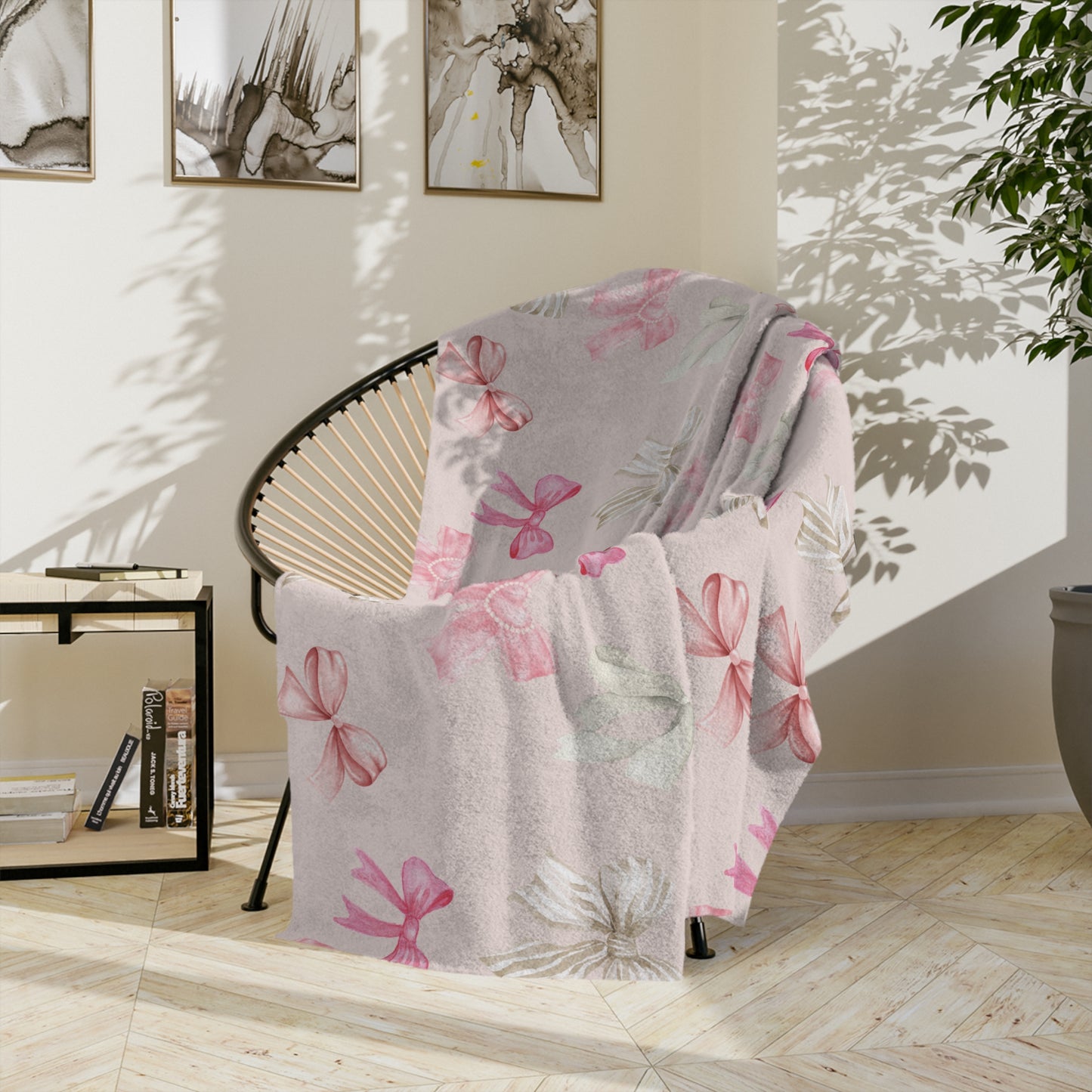 Coquette Pink & White Bow Microfiber Cozy Soft Blanket Multiple Sizes