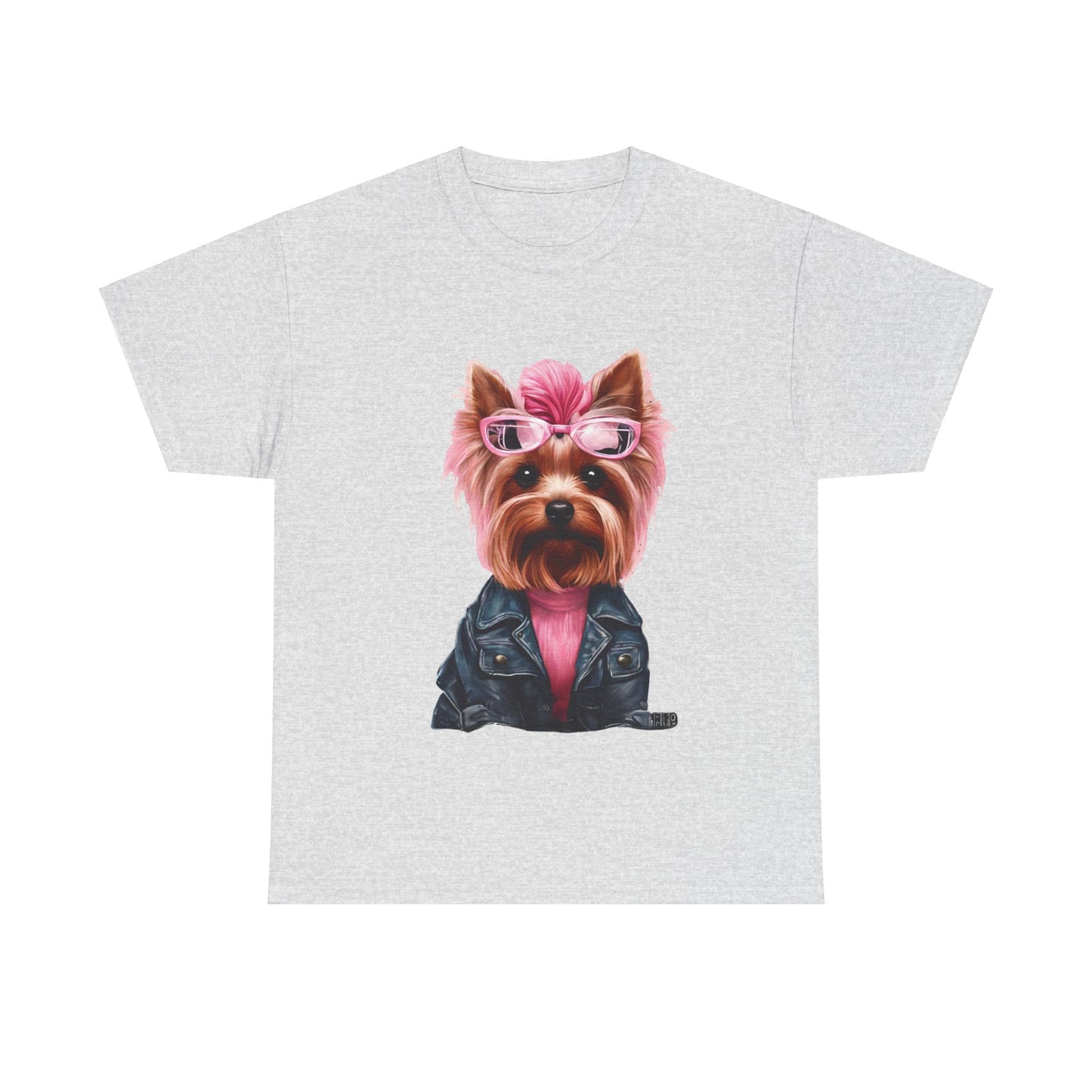 Preppy Pink Biker Yorkie Puppy Women's Plus Cotton Short Sleeved Tee Size xl-5xl