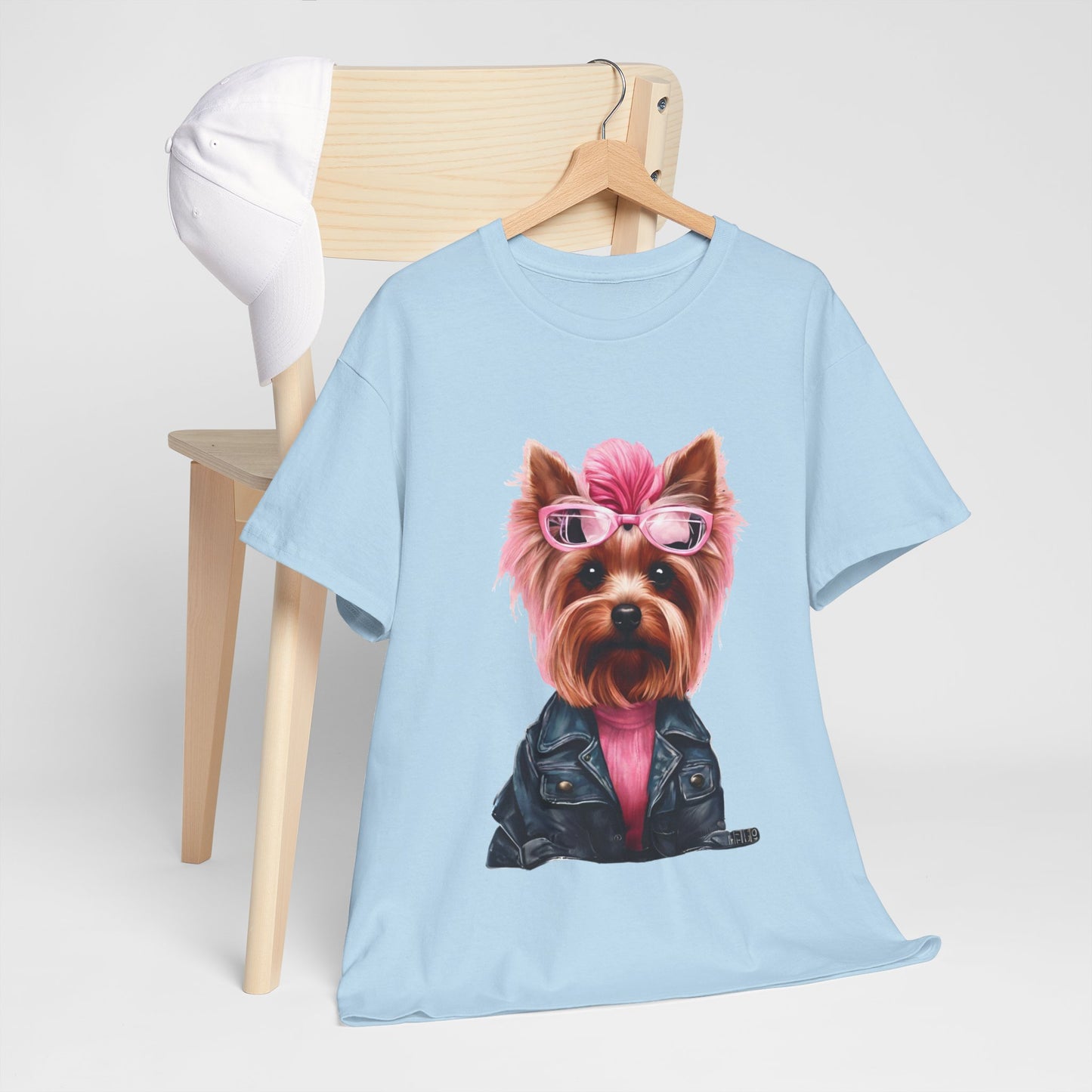 Preppy Pink Biker Yorkie Puppy Women's Plus Cotton Short Sleeved Tee Size xl-5xl