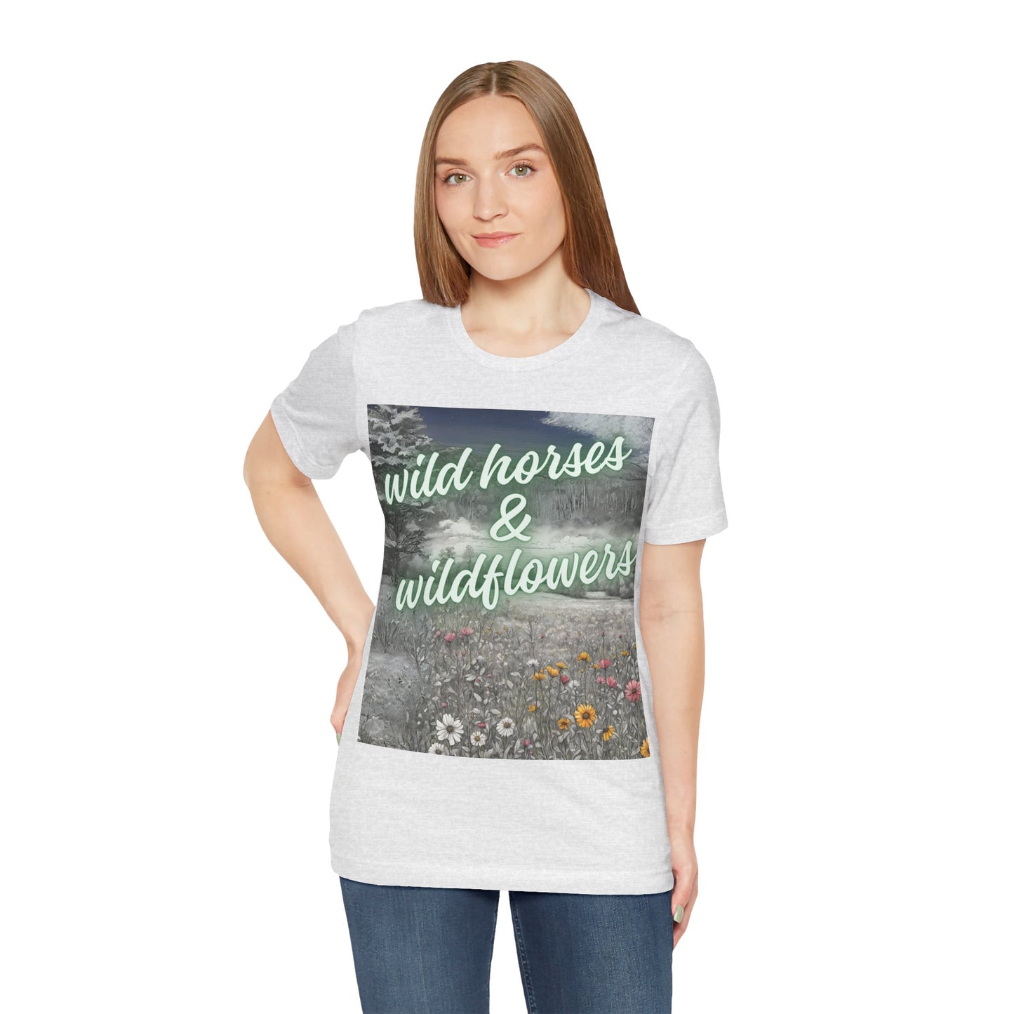 Wild Horses & Wildflowers Country Cowgirl Women's Jersey Short Sleeved Tee Size S-2xl