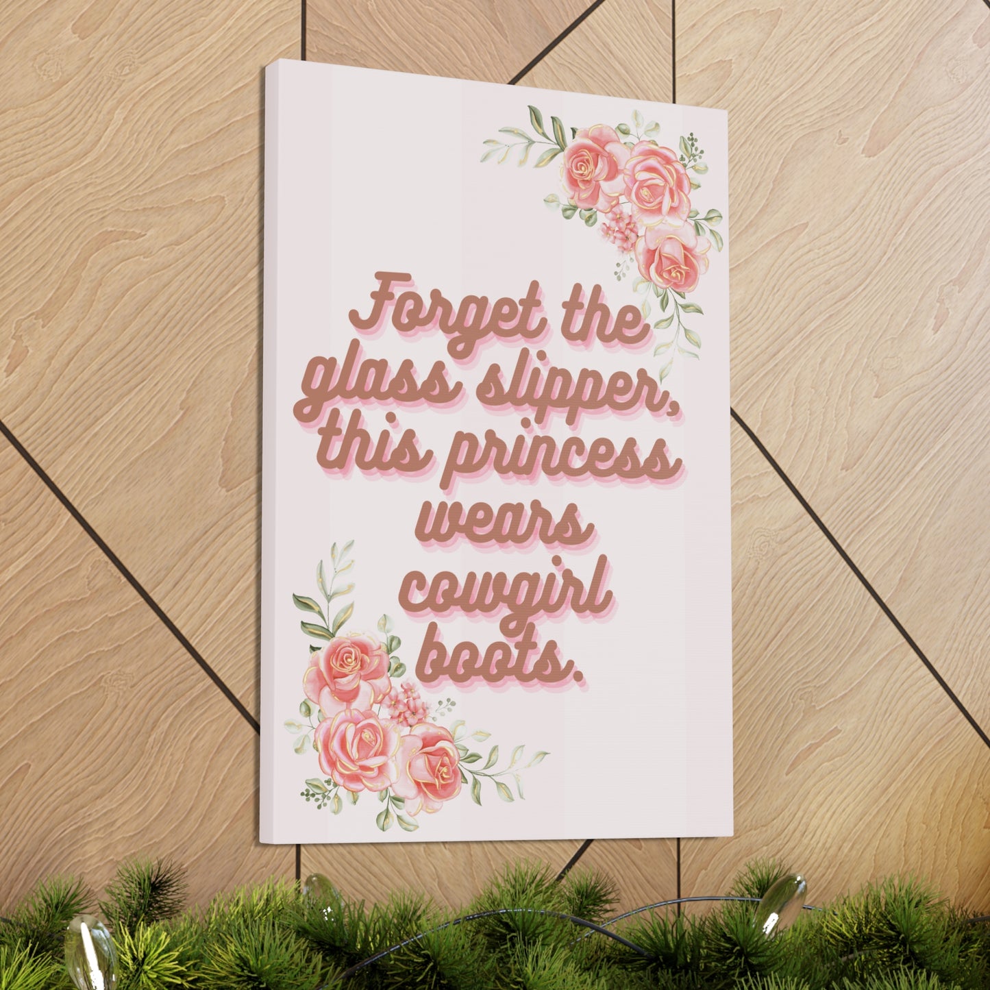 Pink Coquette Cowgirl Princess Glass Slippers Cowgirl Boots Pink Rose Canvas Wrapped Art Multiple Sizes