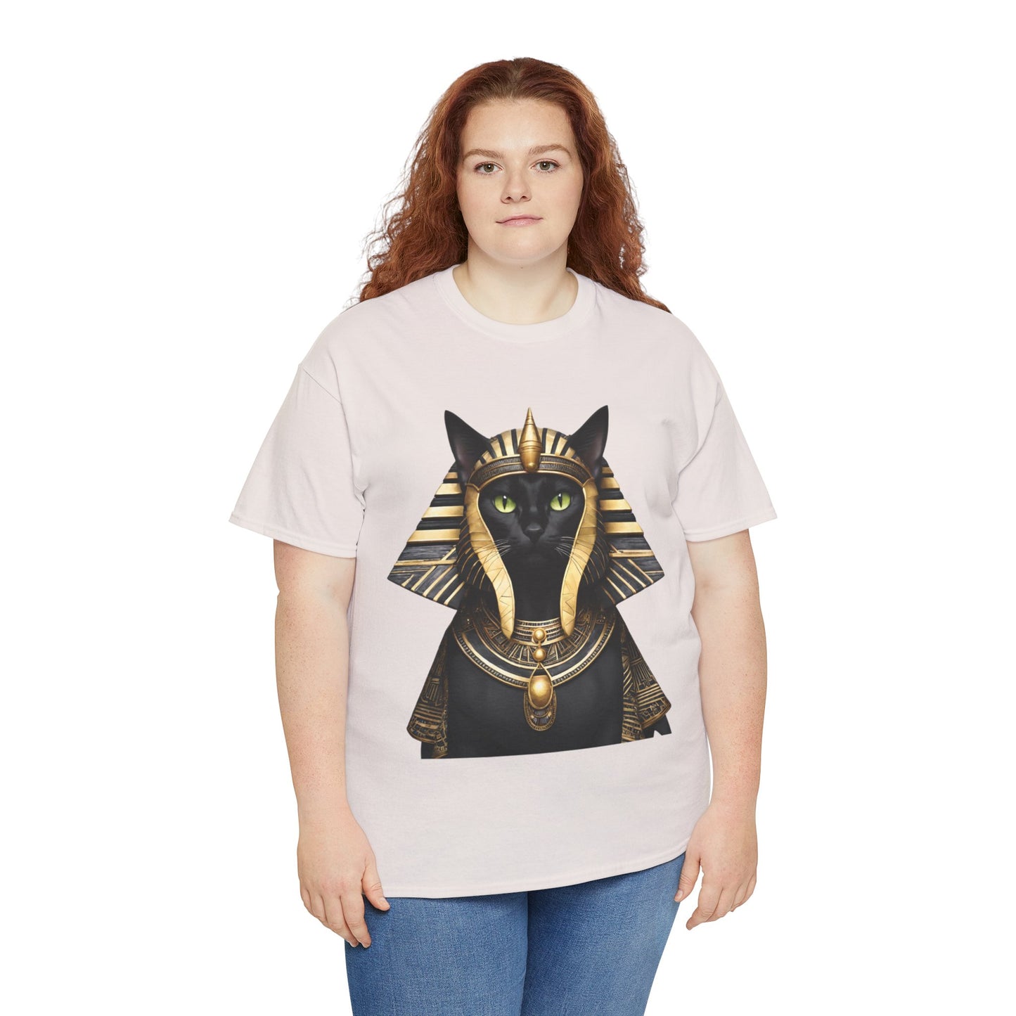 Black & Gold Egyptian Princess Pharaoh Kitty Cat Women's Plus Cotton Short Sleeved Tee Size xl-5xl