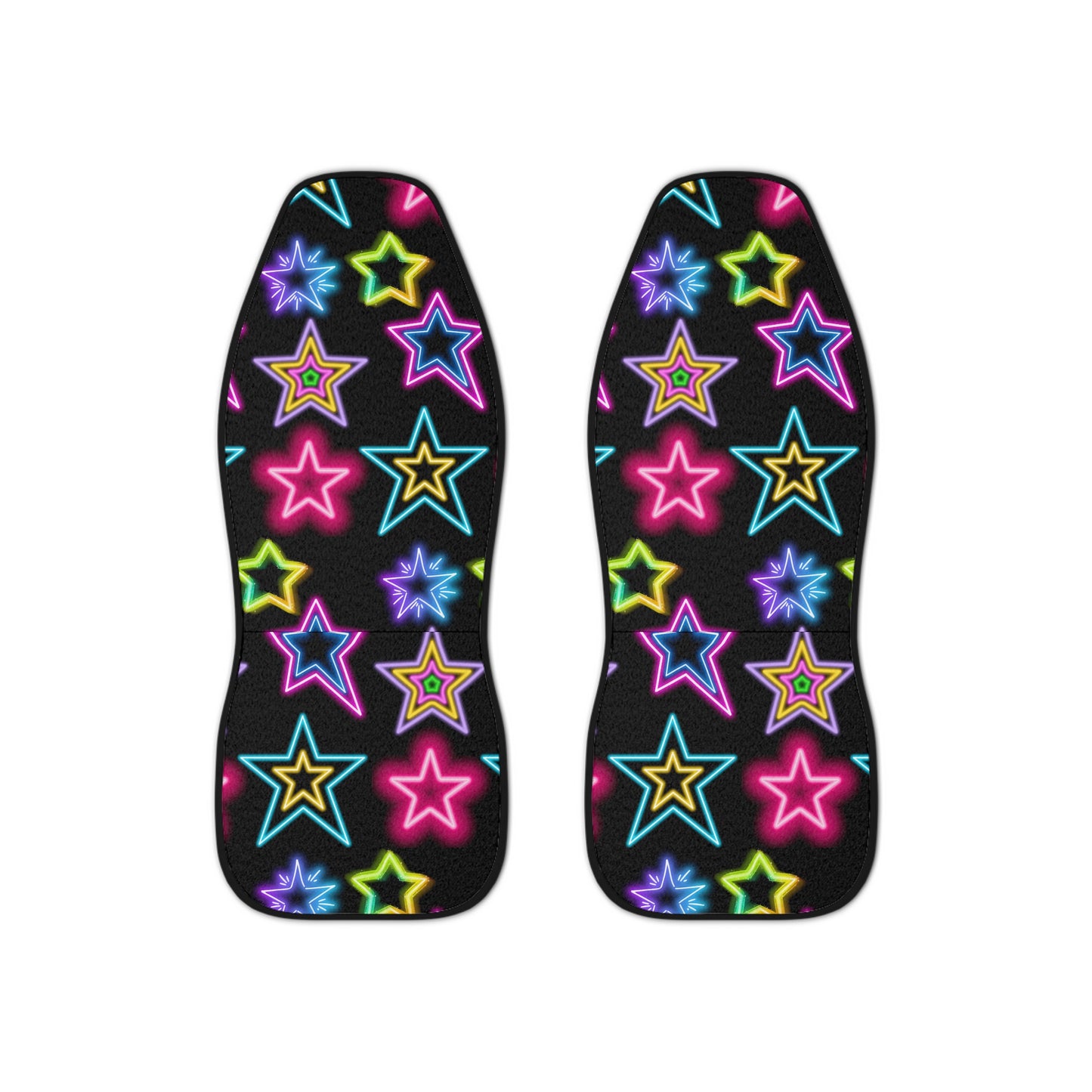 Pink Blue Yellow Glow Neon Stars on Black Car Seat Covers