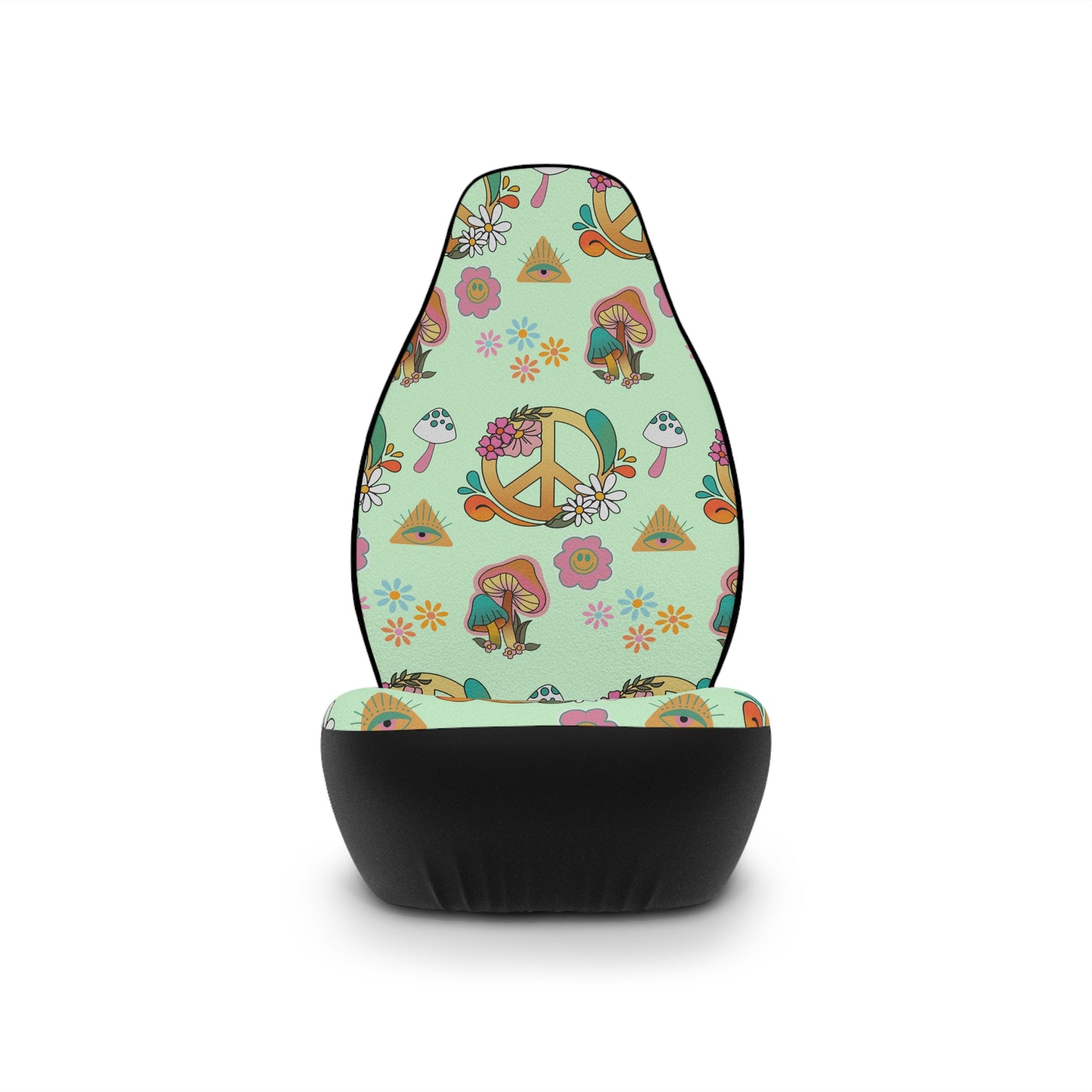 60's 70's Print Colorful Peace Sign Mint Green Car Seat Covers
