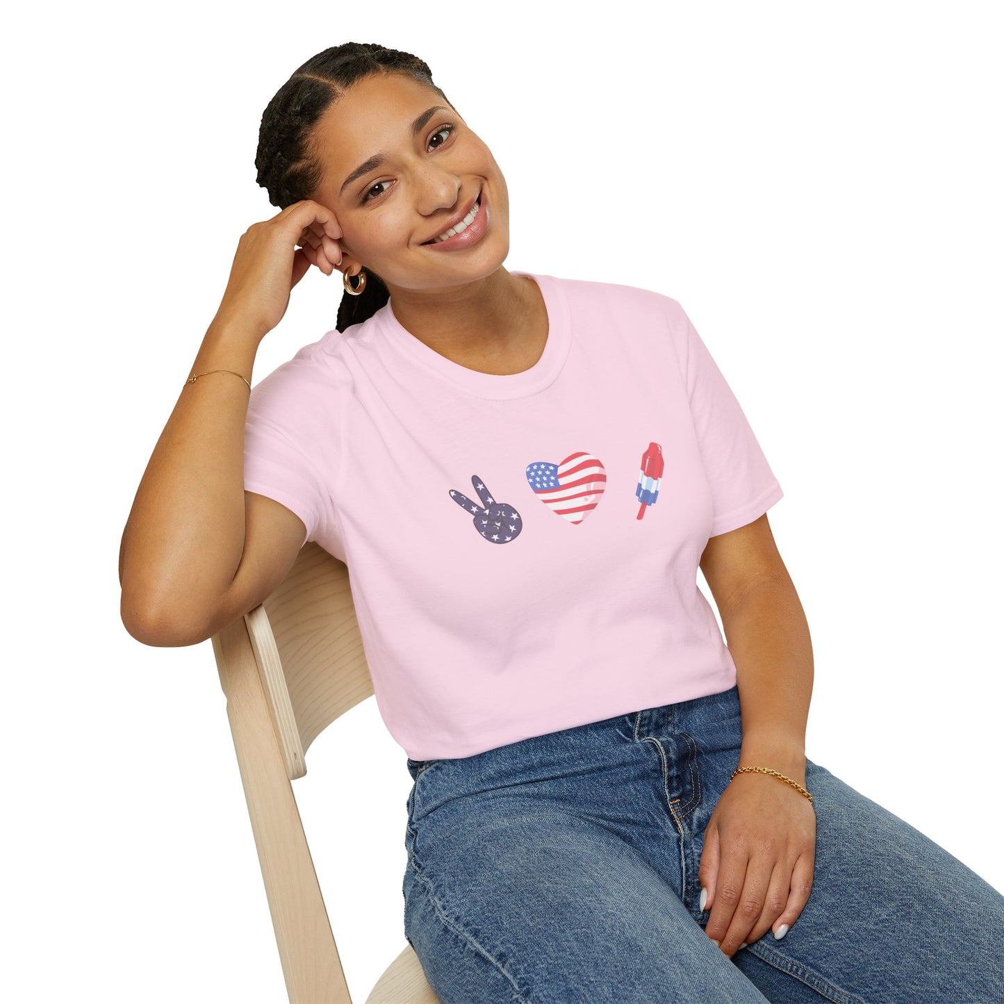 USA Peace Love Red, White & Blue 4th Women's Softstyle Plus Short Sleeve T-Shirt Sizes xl-5xl