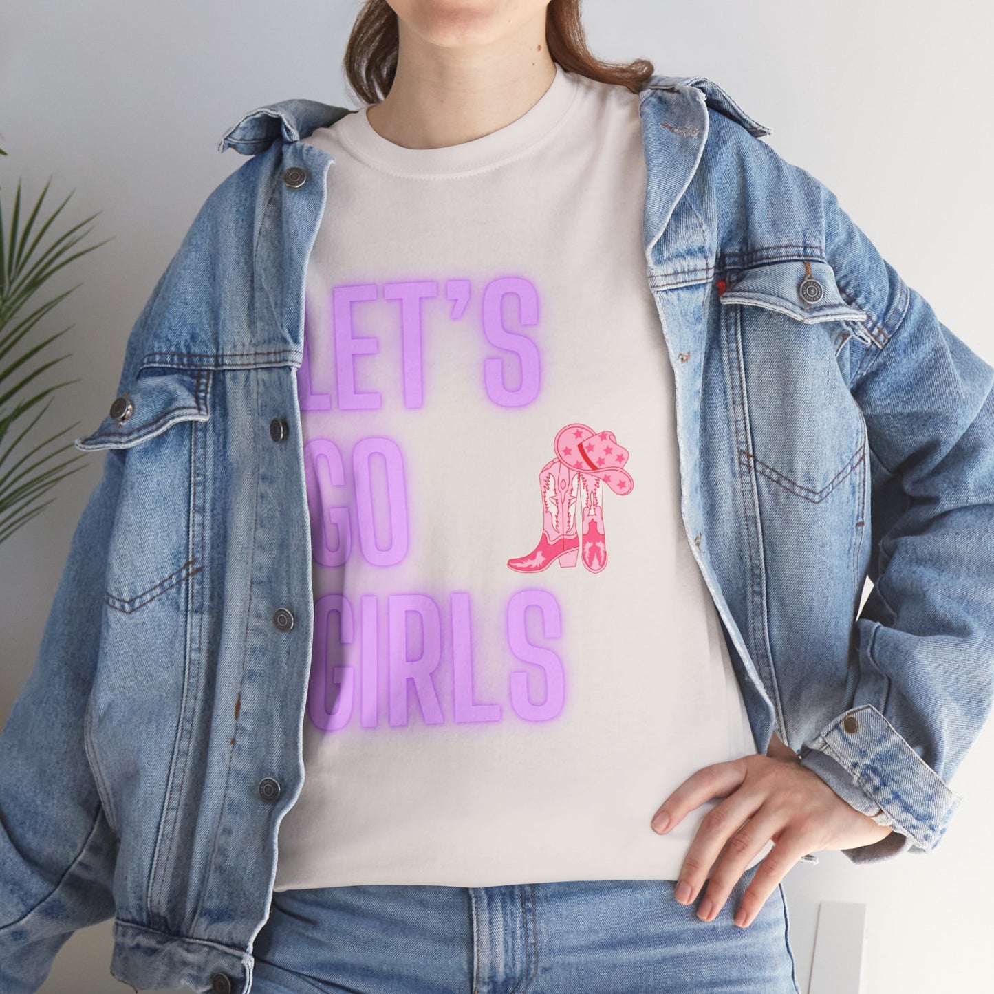 Let's Go Girls Glow Cowgirl Women's Plus Heavy Cotton Tee Size xl-5xl