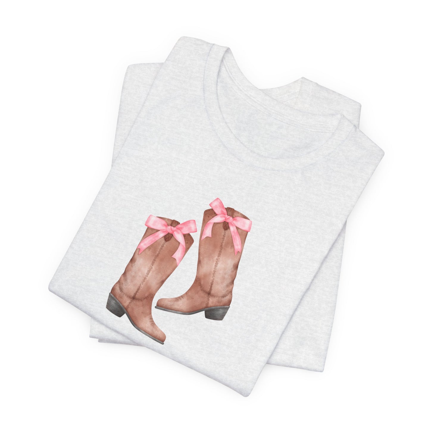 Pink Cowgirl Bow & Boots Women's Jersey Short Sleeved Tee Size S-2xl