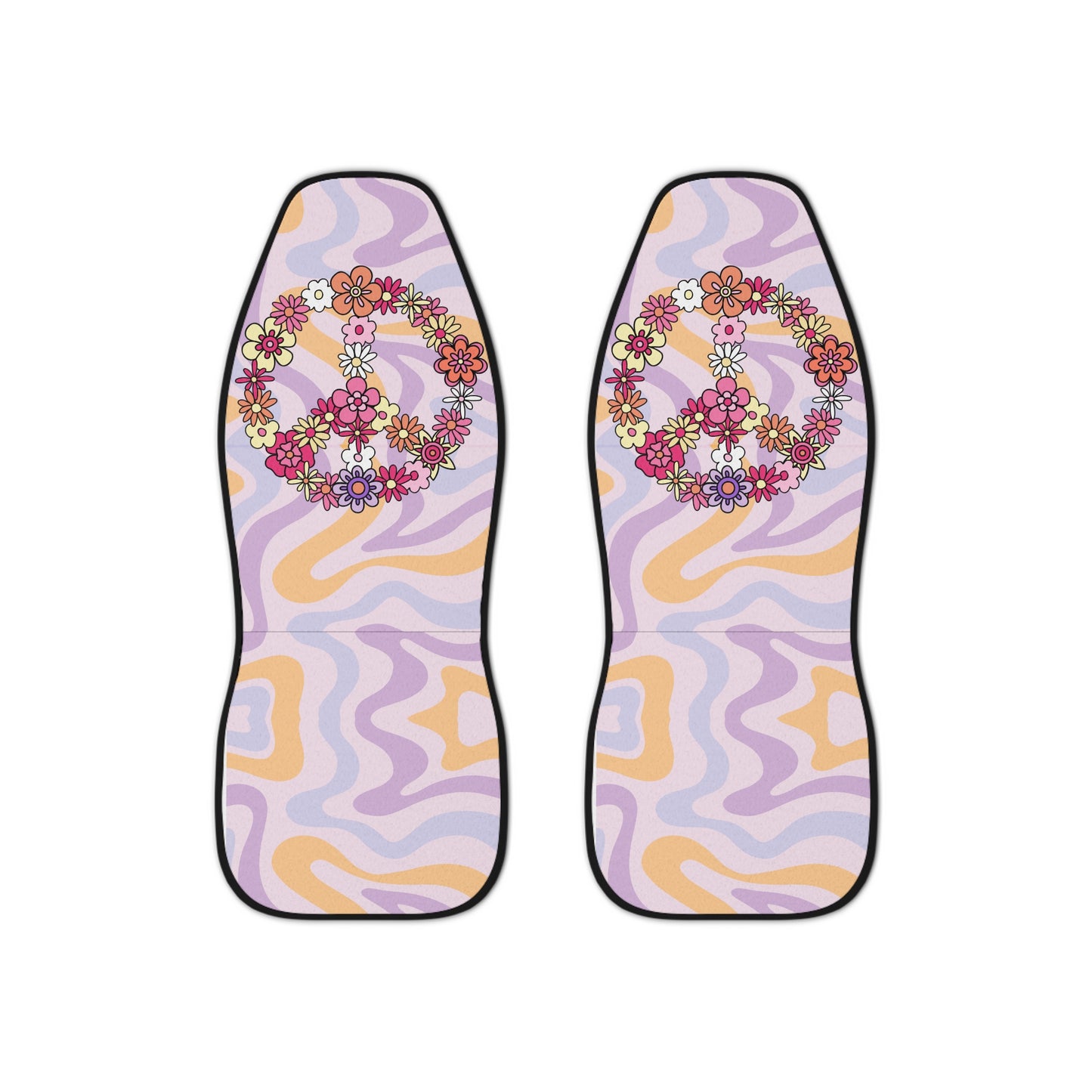 Flower Peace Sign Hippie 60's 70's Waves Pattern Colorful Car Seat Covers