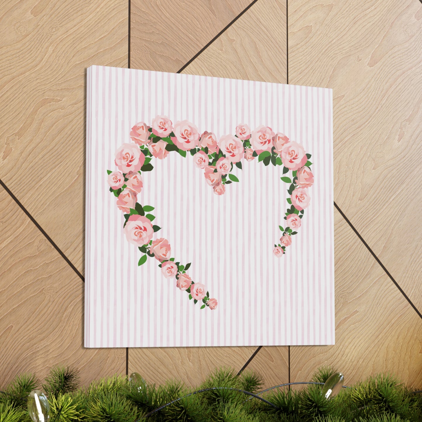 Pink & White Coquette Rose Heart Wrapped Gallery Canvas Art - Multiple Sizes