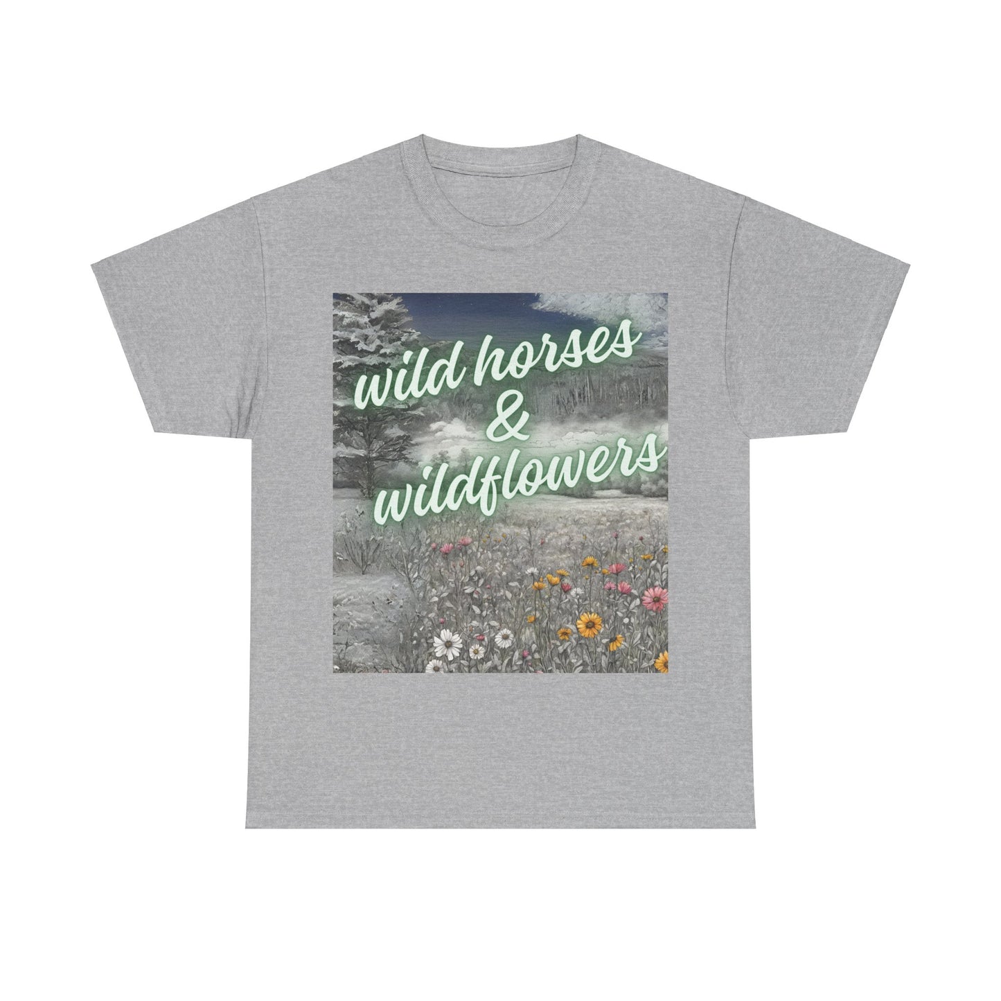 Wild Horses & Wildflowers Country Cowgirl Women's Plus Short Sleeved Cotton Tee Size xl-5xl