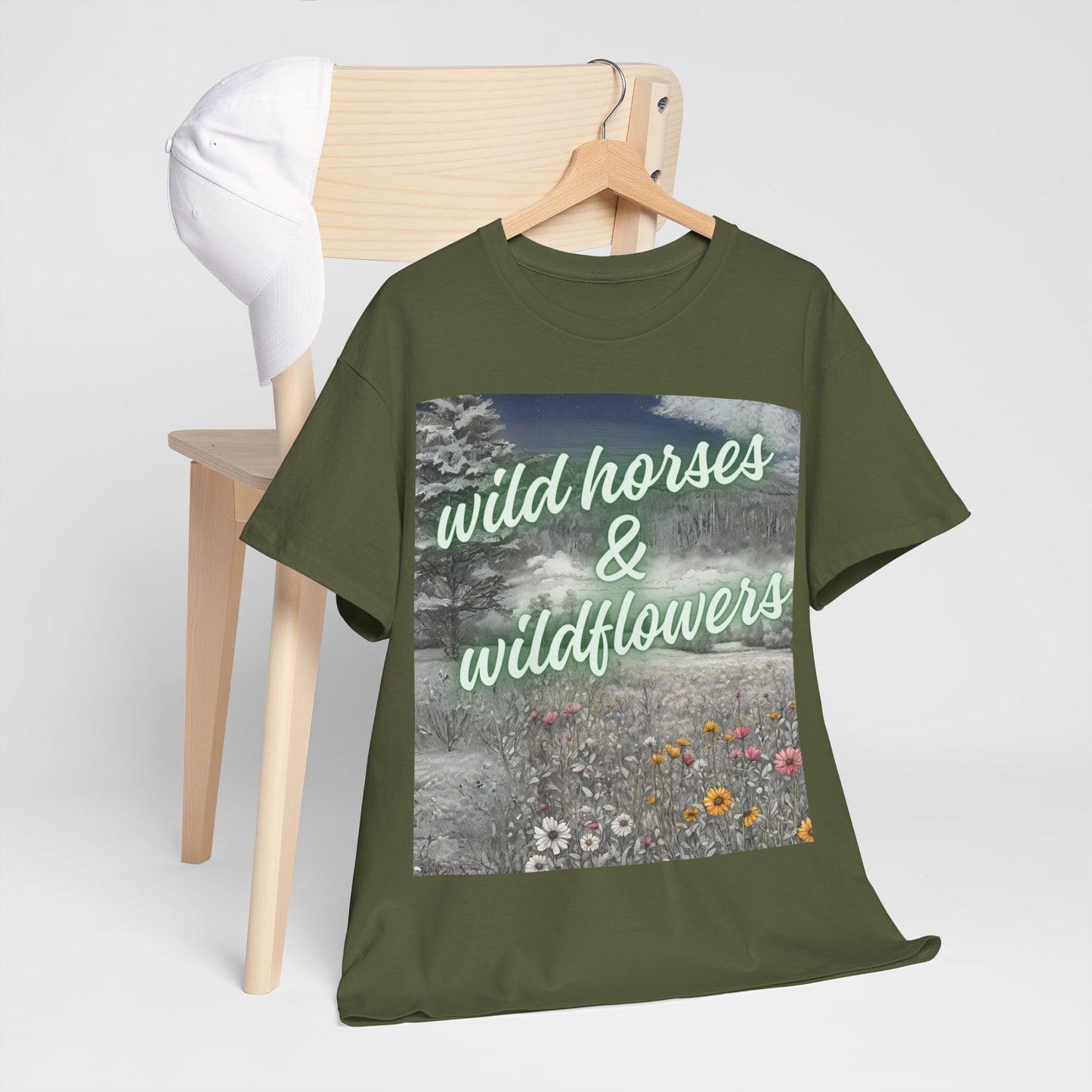 Wild Horses & Wildflowers Country Cowgirl Women's Plus Short Sleeved Cotton Tee Size xl-5xl