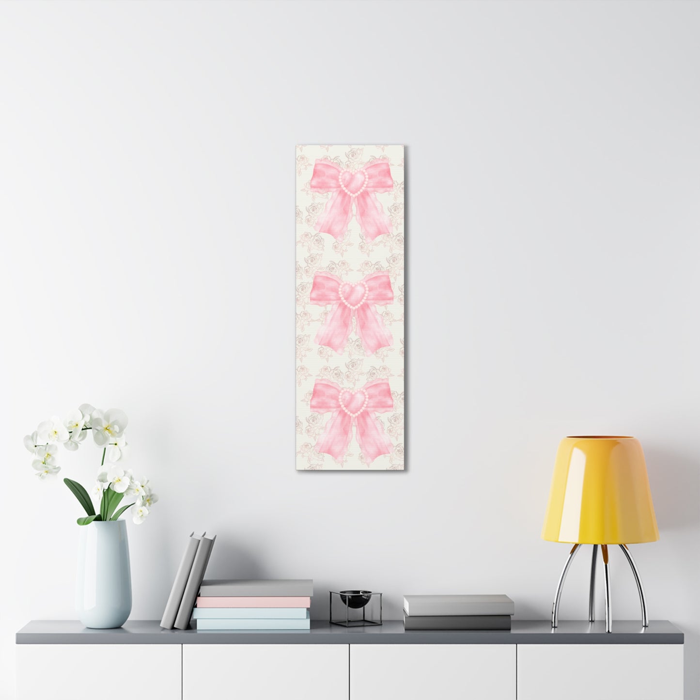 Pink & White Coquette Heart Bow Roses Wrapped Gallery Canvas Art - Multiple Sizes