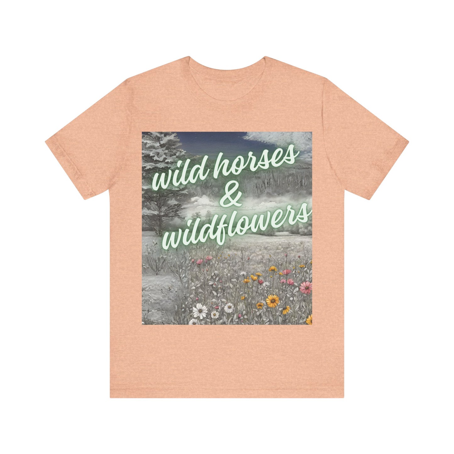 Wild Horses & Wildflowers Country Cowgirl Women's Jersey Short Sleeved Tee Size S-2xl