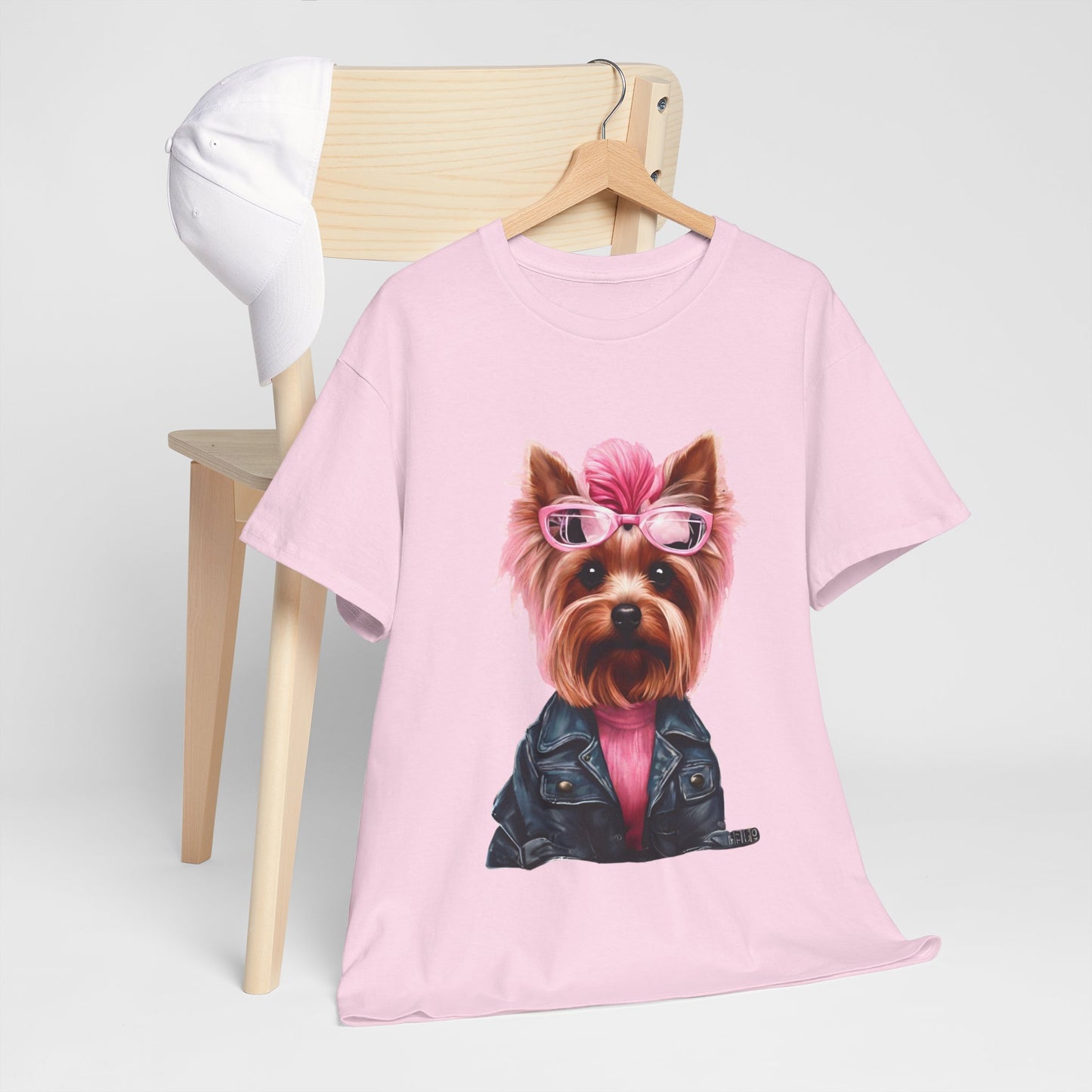 Preppy Pink Biker Yorkie Puppy Women's Plus Cotton Short Sleeved Tee Size xl-5xl
