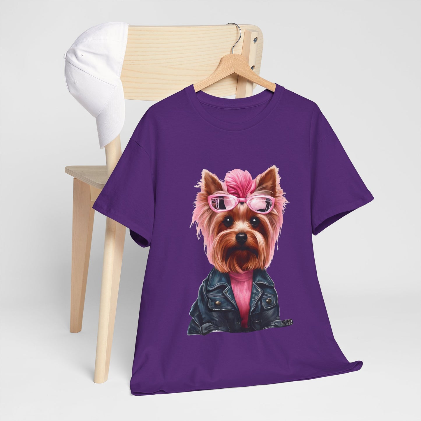 Preppy Pink Biker Yorkie Puppy Women's Plus Cotton Short Sleeved Tee Size xl-5xl