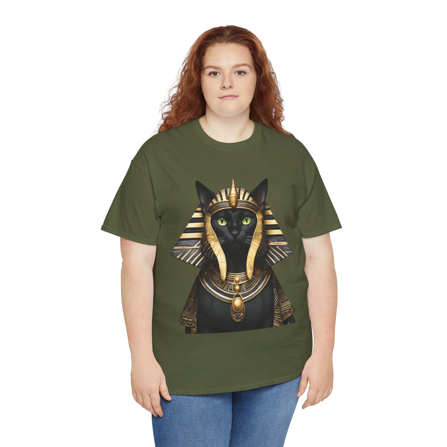 Black & Gold Egyptian Princess Pharaoh Kitty Cat Women's Plus Cotton Short Sleeved Tee Size xl-5xl