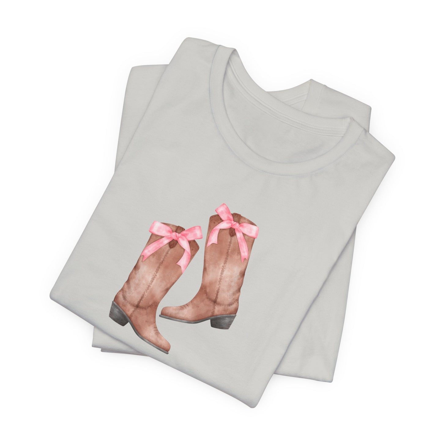 Pink Cowgirl Bow & Boots Women's Jersey Short Sleeved Tee Size S-2xl