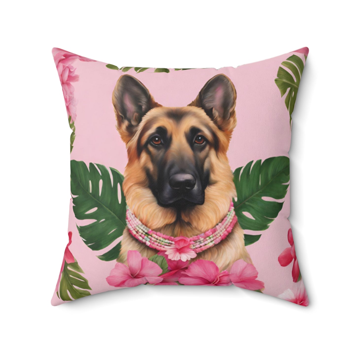 Hawaiin Flower Pink German Shephard Double Sided Square Pillow Multiple Sizes