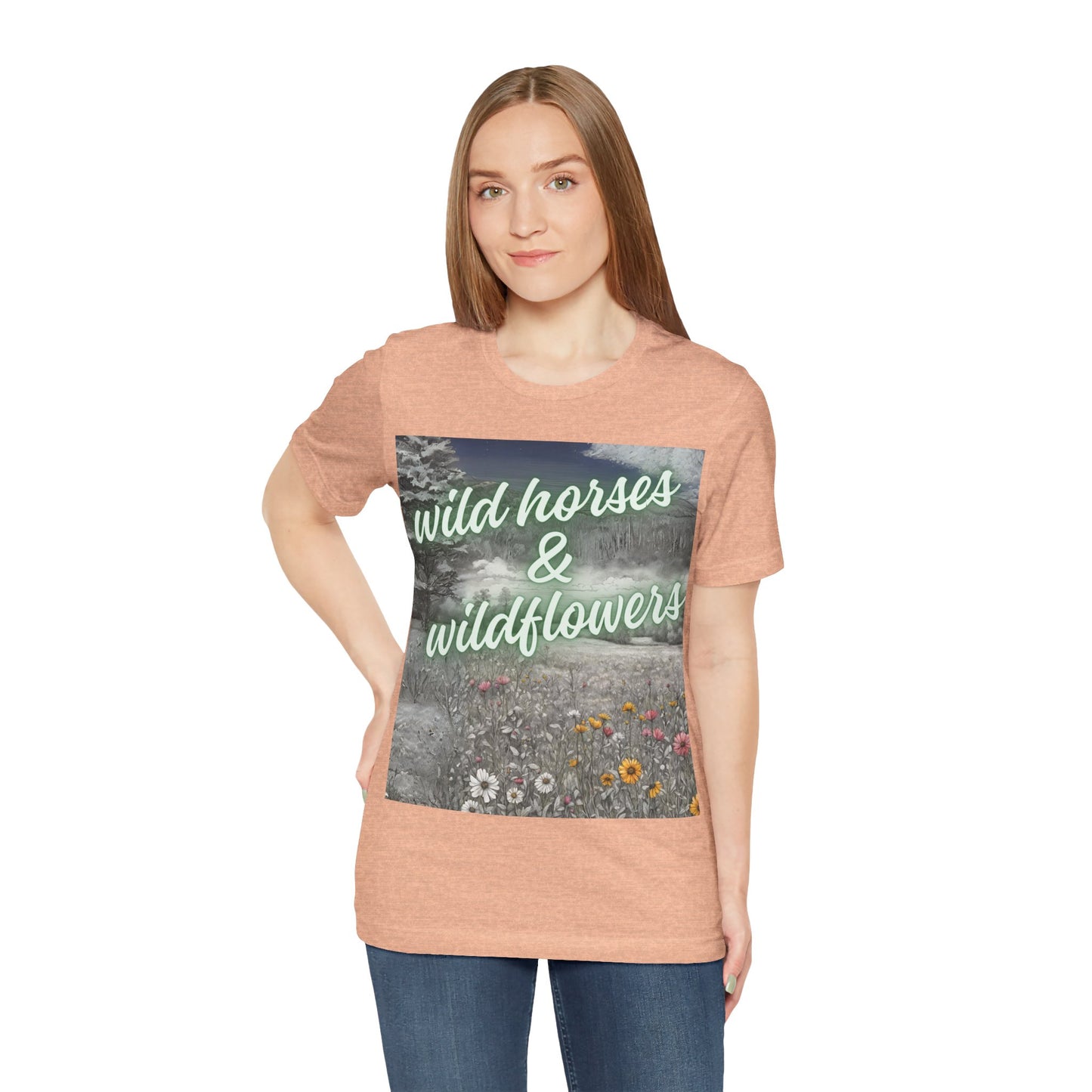 Wild Horses & Wildflowers Country Cowgirl Women's Jersey Short Sleeved Tee Size S-2xl
