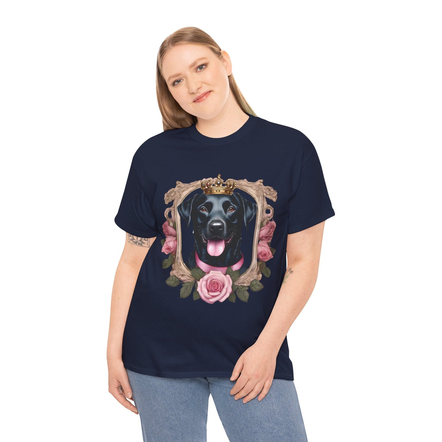 Coquette Pink Rose Smiling Black Labrador Prince Princess Puppy Dog Women's Plus Cotton Tee Size xl-5xl