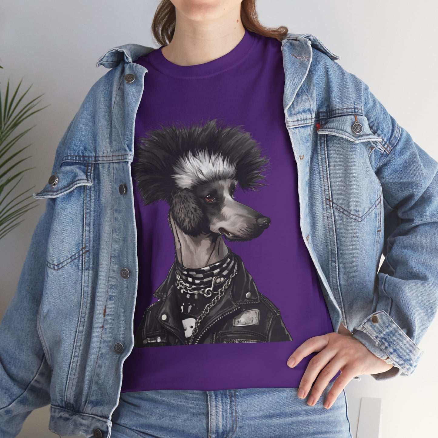 Black & White Punk Rock Poodle Puppy Dog Women's Plus Cotton Tee Size xl-5xl