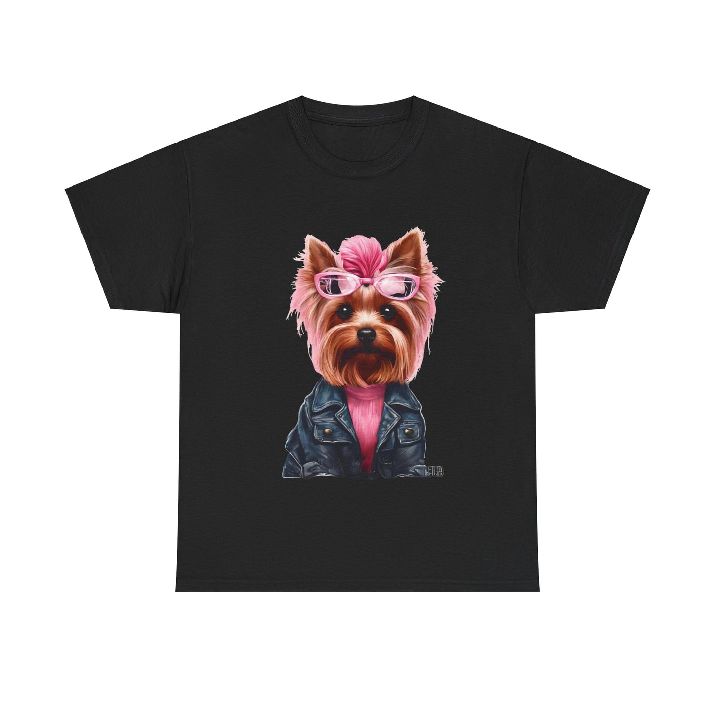 Preppy Pink Biker Yorkie Puppy Women's Plus Cotton Short Sleeved Tee Size xl-5xl
