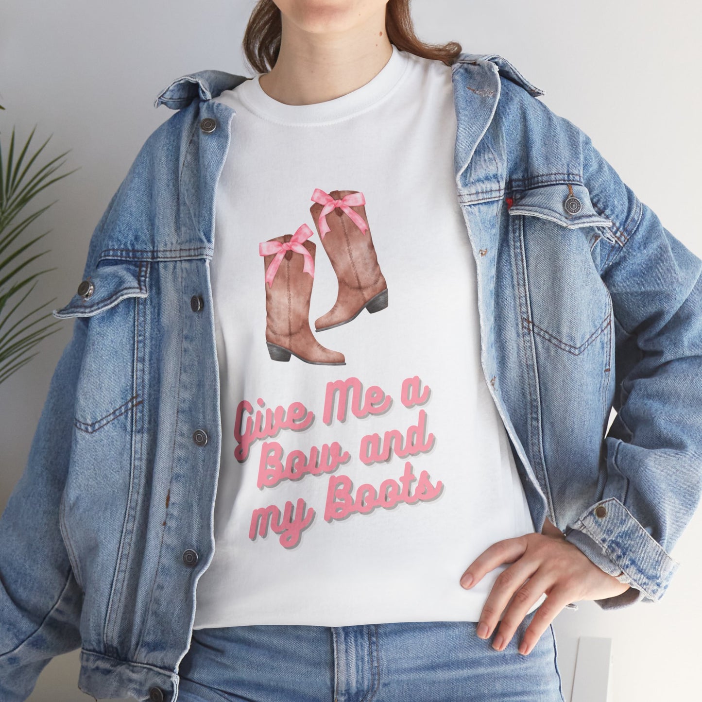 Pink Cowgirl Bow & Boots Women's Plus Short Sleeved Cotton Tee Size xl-5xl