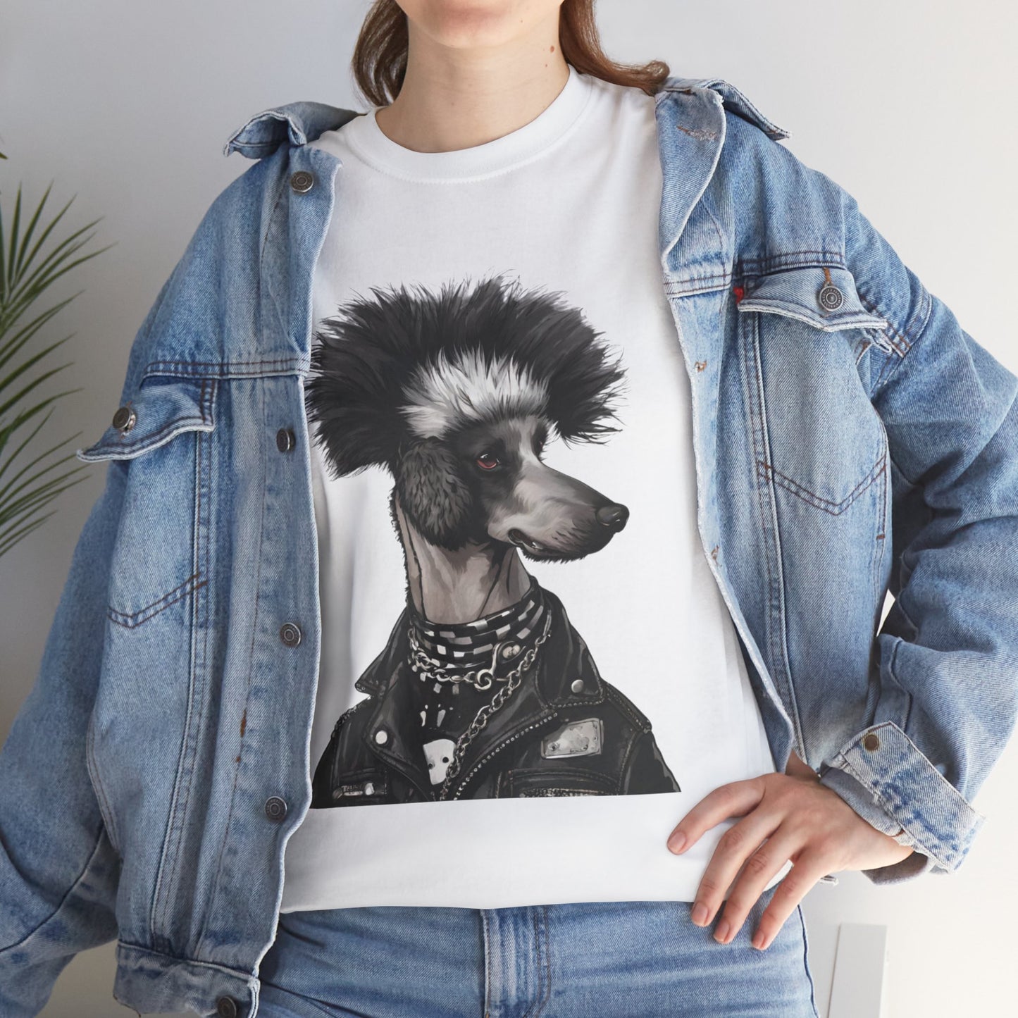 Black & White Punk Rock Poodle Puppy Dog Women's Plus Cotton Tee Size xl-5xl