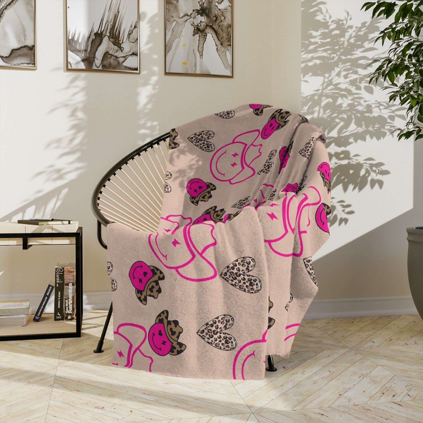Pink & Leopard Cowgirl Love Pattern Velvet Microfiber Blanket