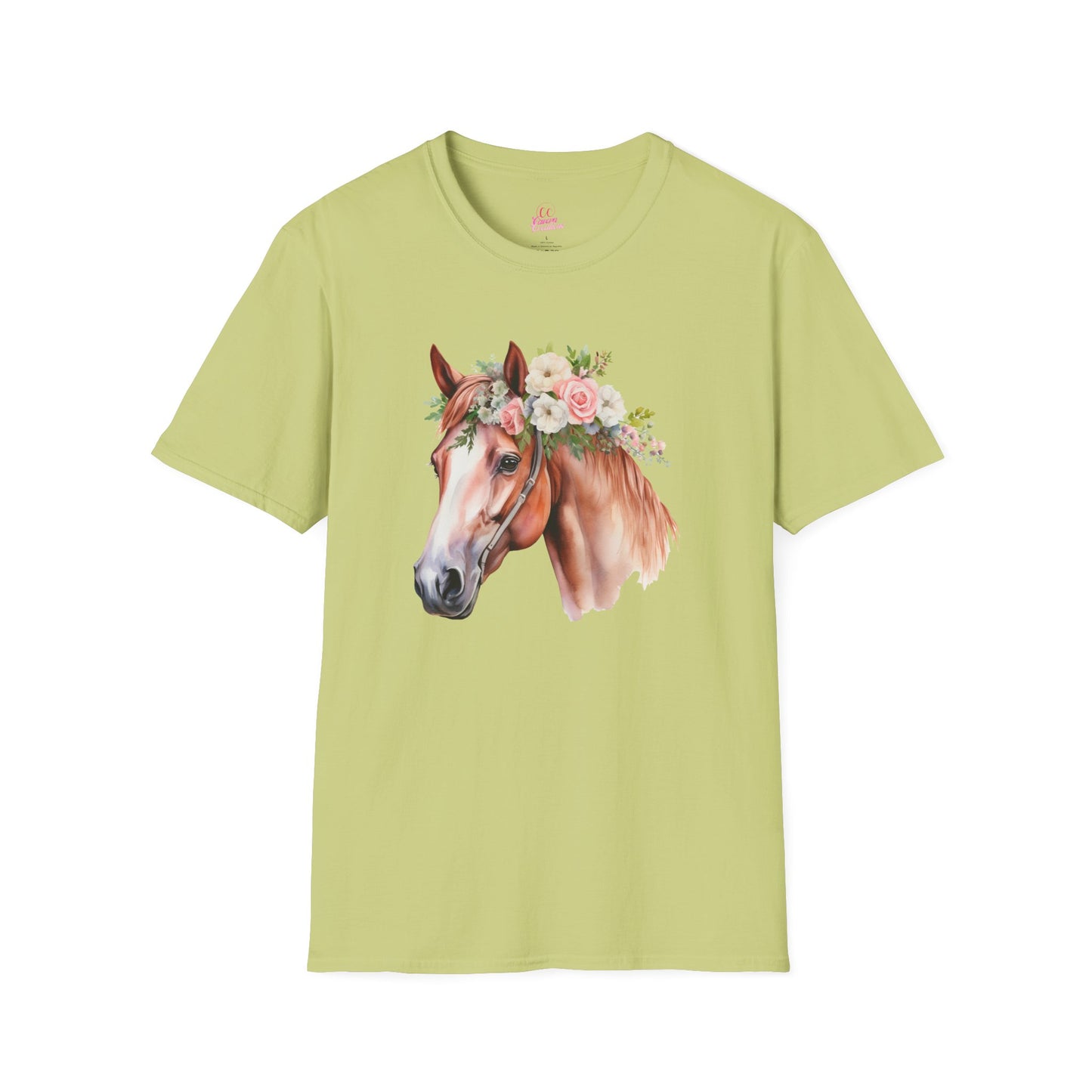 Pink Rose Flower Horse Princess Women's Plus Cotton Short Sleeved Tee Size xl-5xl