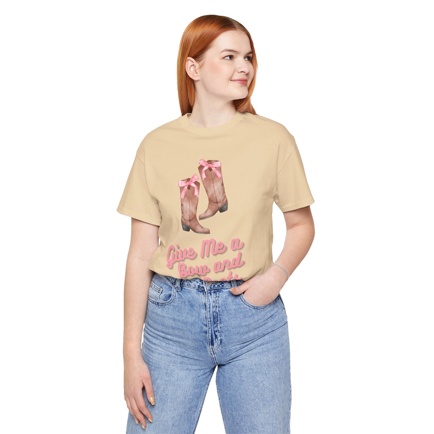 Pink Cowgirl Bow & Boots Women's Jersey Short Sleeved Tee Size S-2xl