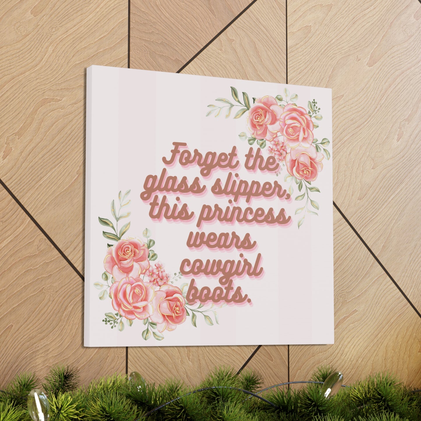 Pink Coquette Cowgirl Princess Glass Slippers Cowgirl Boots Pink Rose Canvas Wrapped Art Multiple Sizes