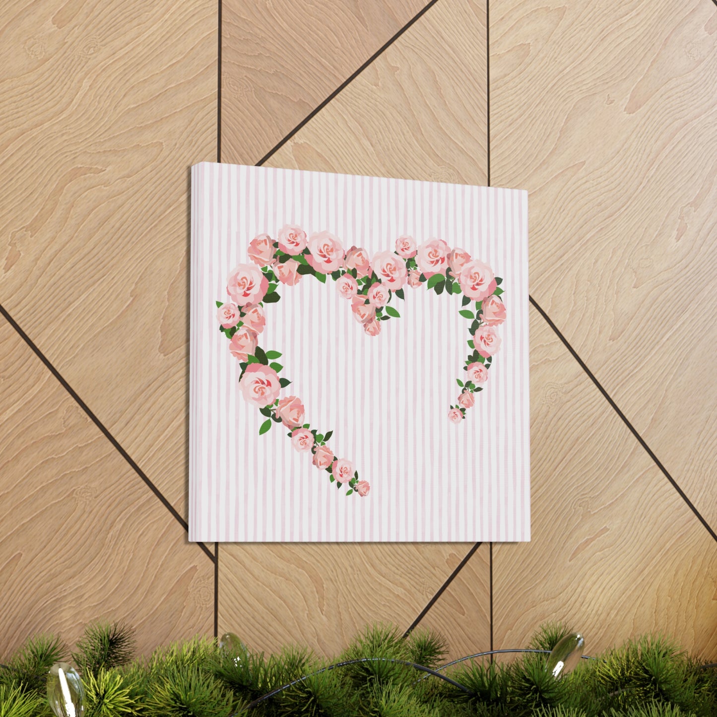 Pink & White Coquette Rose Heart Wrapped Gallery Canvas Art - Multiple Sizes
