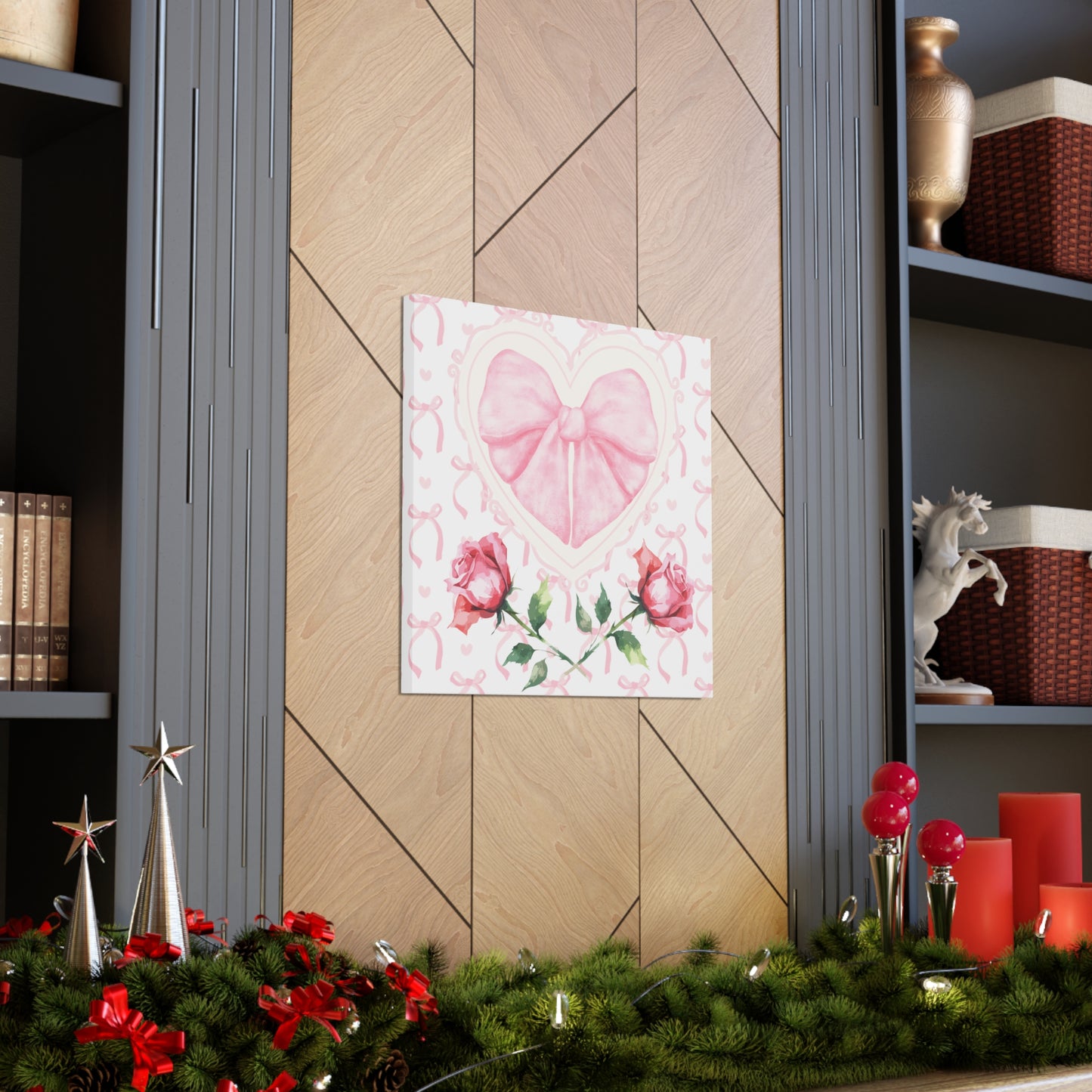 Pink & White Coquette Heart Bow with Rose Wrapped Gallery Canvas Art - Multiple Sizes