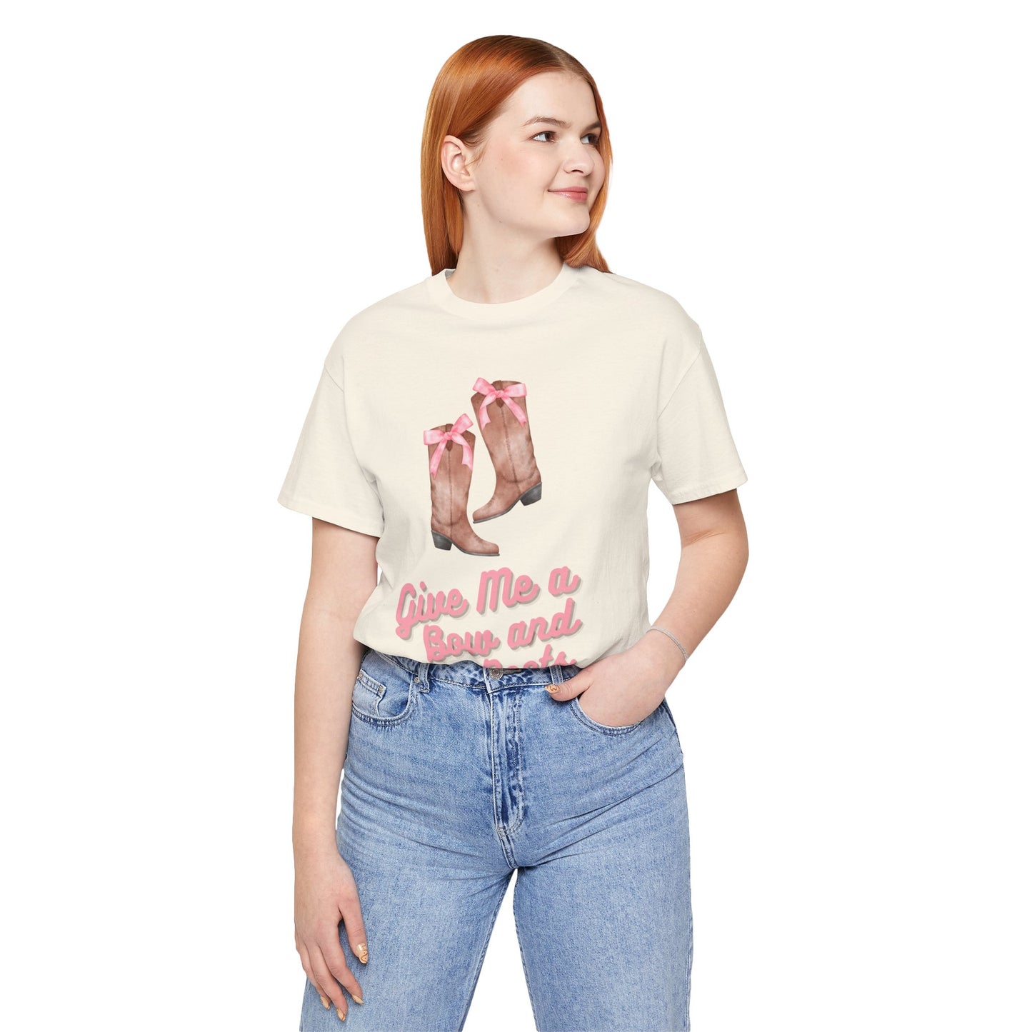 Pink Cowgirl Bow & Boots Women's Jersey Short Sleeved Tee Size S-2xl