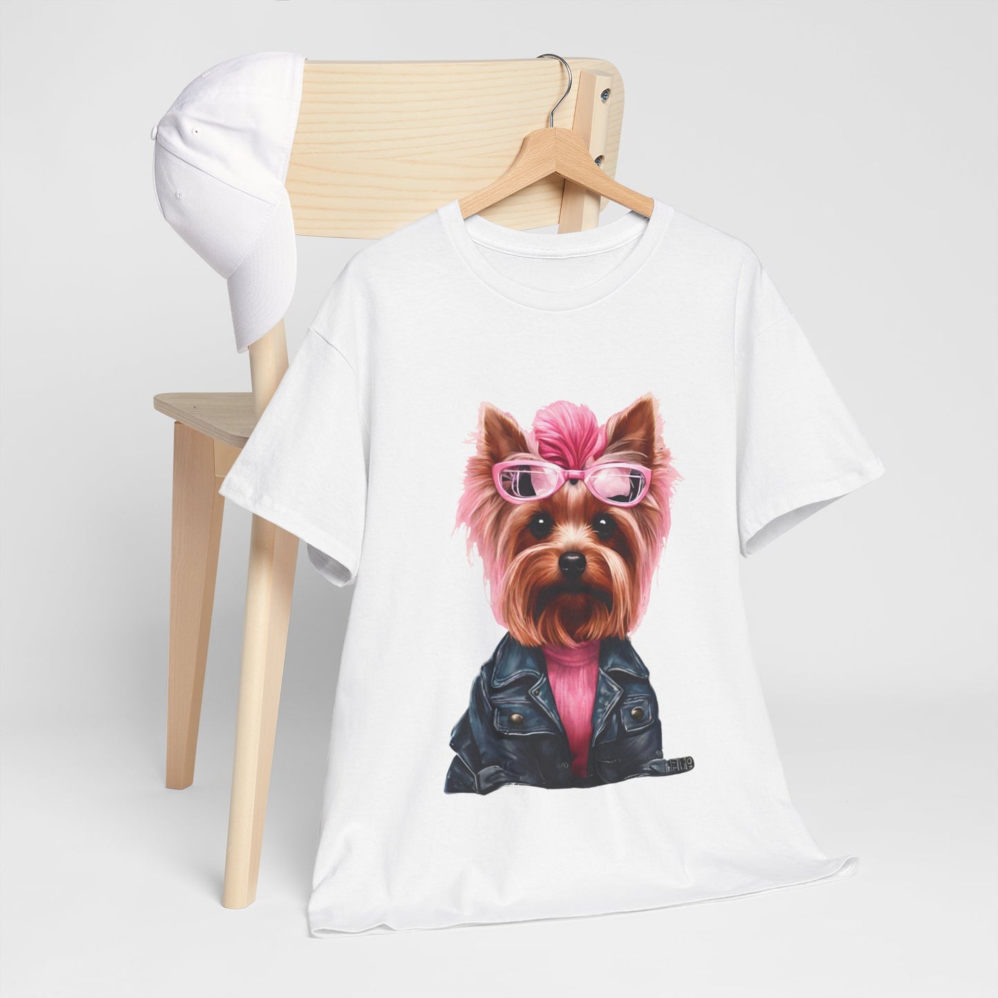 Preppy Pink Biker Yorkie Puppy Women's Plus Cotton Short Sleeved Tee Size xl-5xl