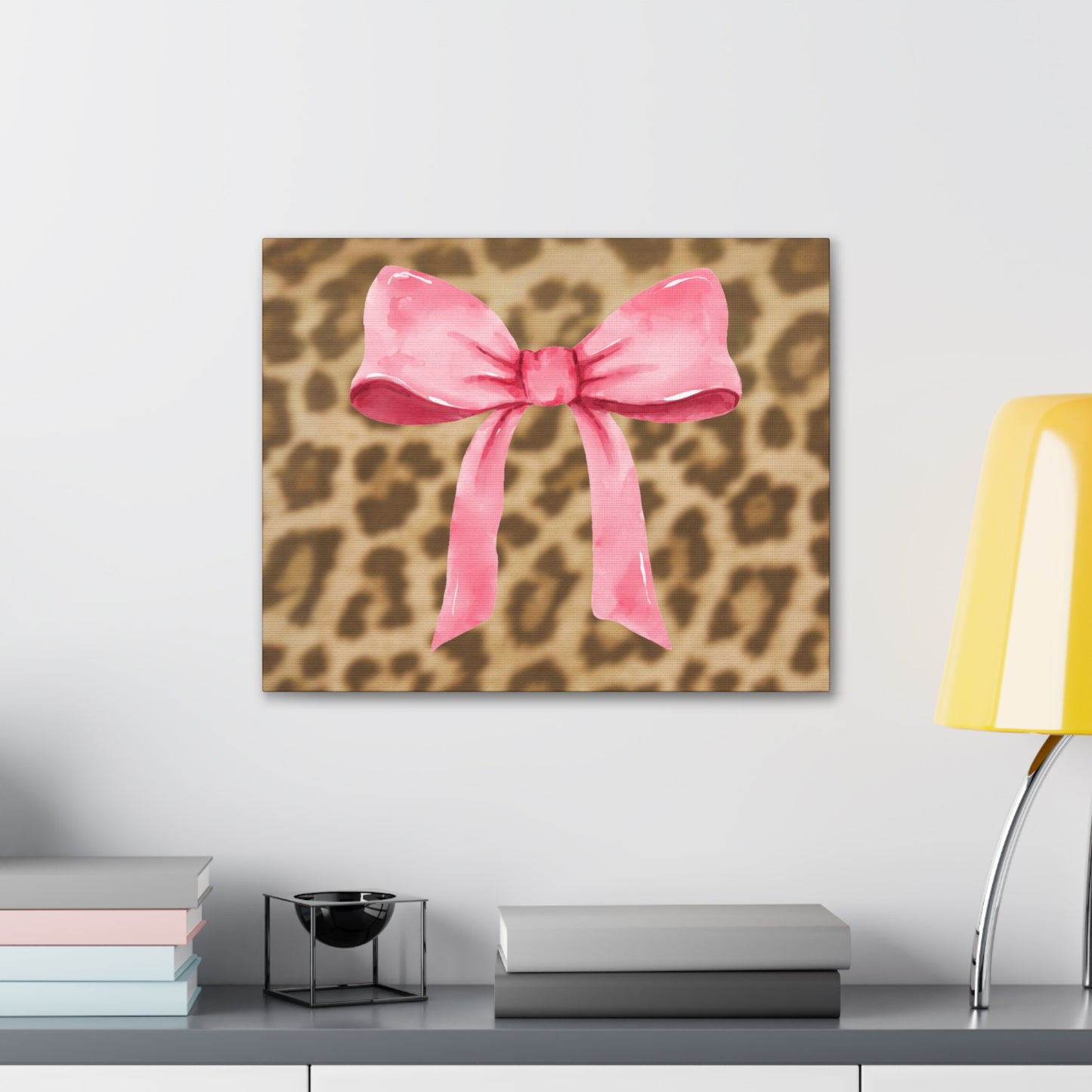 Leopard and Pink Coquette Bow Canvas Wrapped Art Multiple Sizes