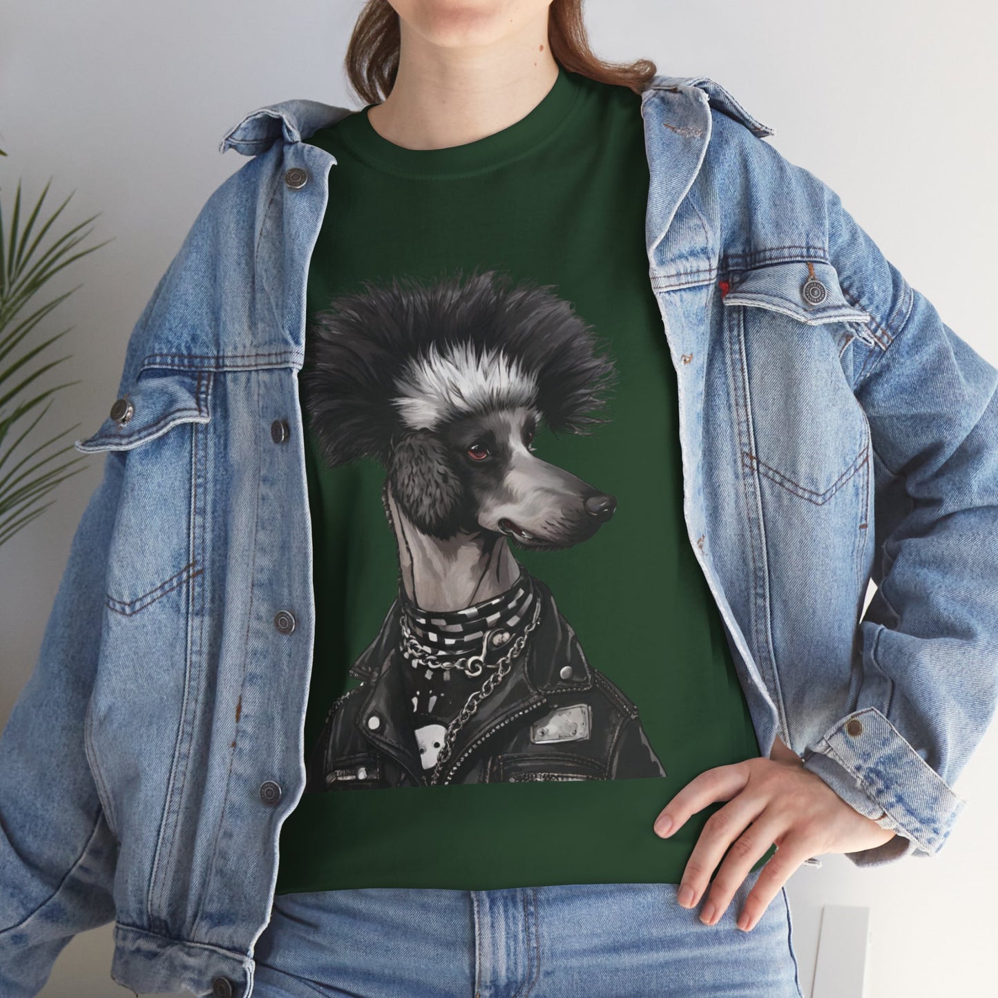Black & White Punk Rock Poodle Puppy Dog Women's Plus Cotton Tee Size xl-5xl