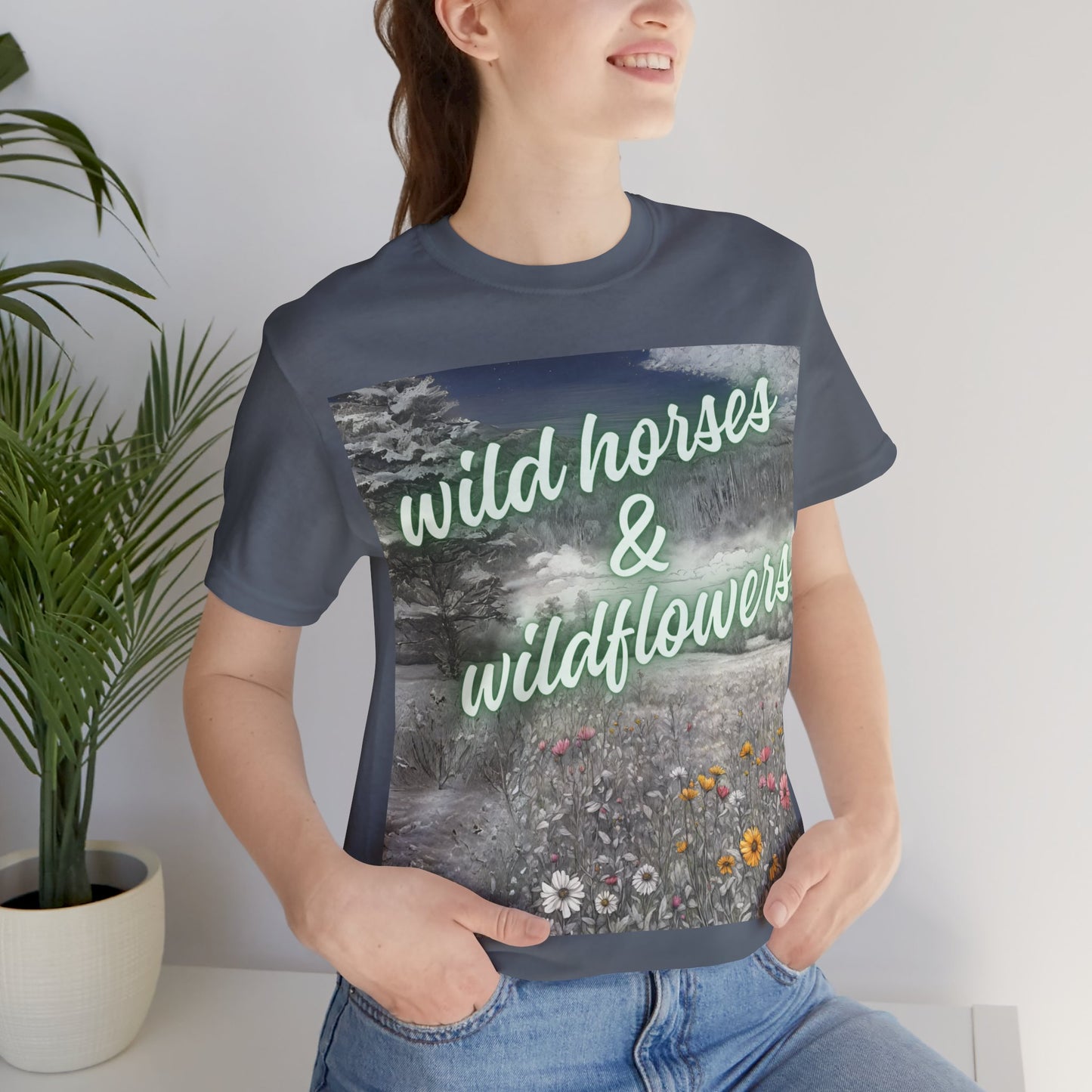 Wild Horses & Wildflowers Country Cowgirl Women's Jersey Short Sleeved Tee Size S-2xl