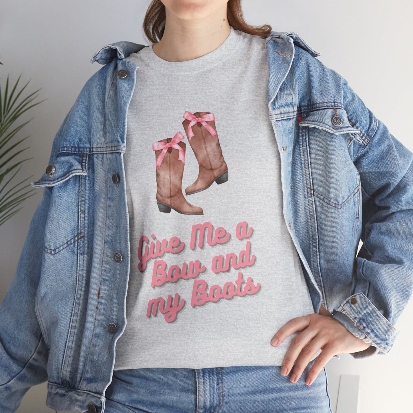 Pink Cowgirl Bow & Boots Women's Plus Short Sleeved Cotton Tee Size xl-5xl