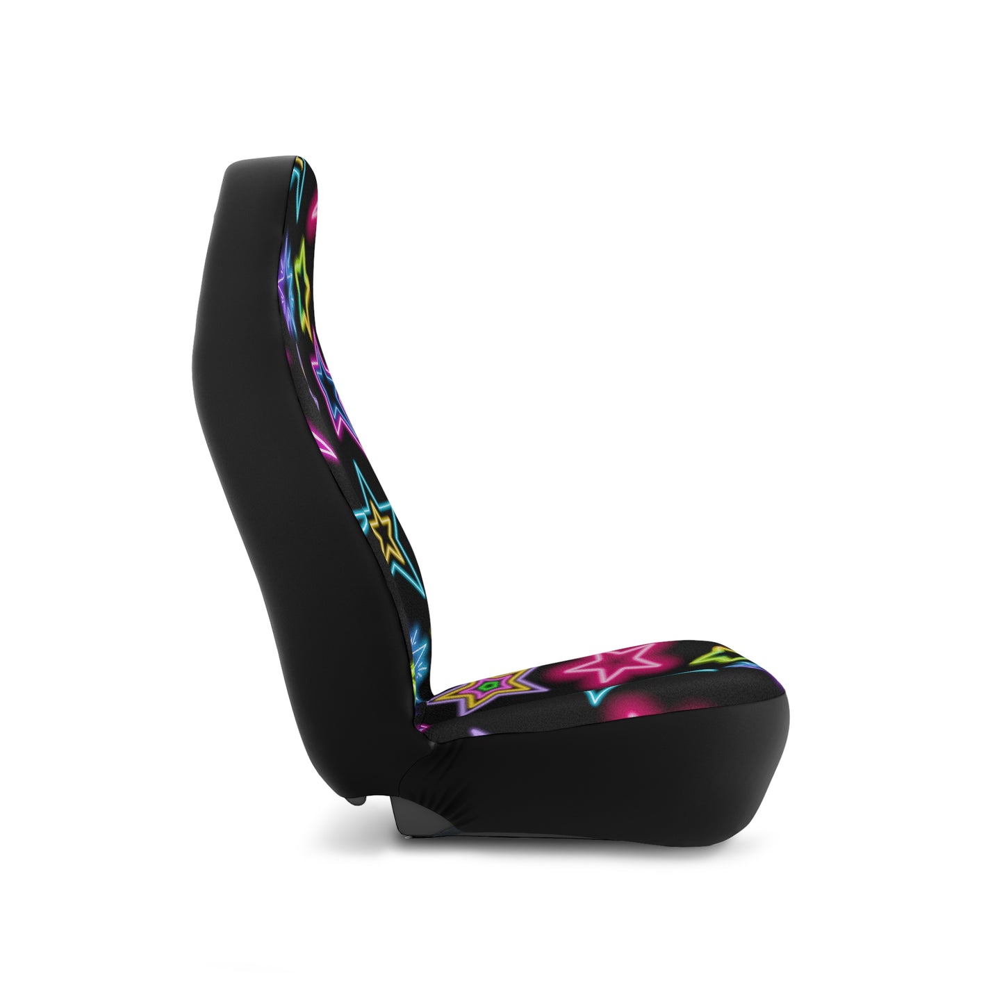 Pink Blue Yellow Glow Neon Stars on Black Car Seat Covers