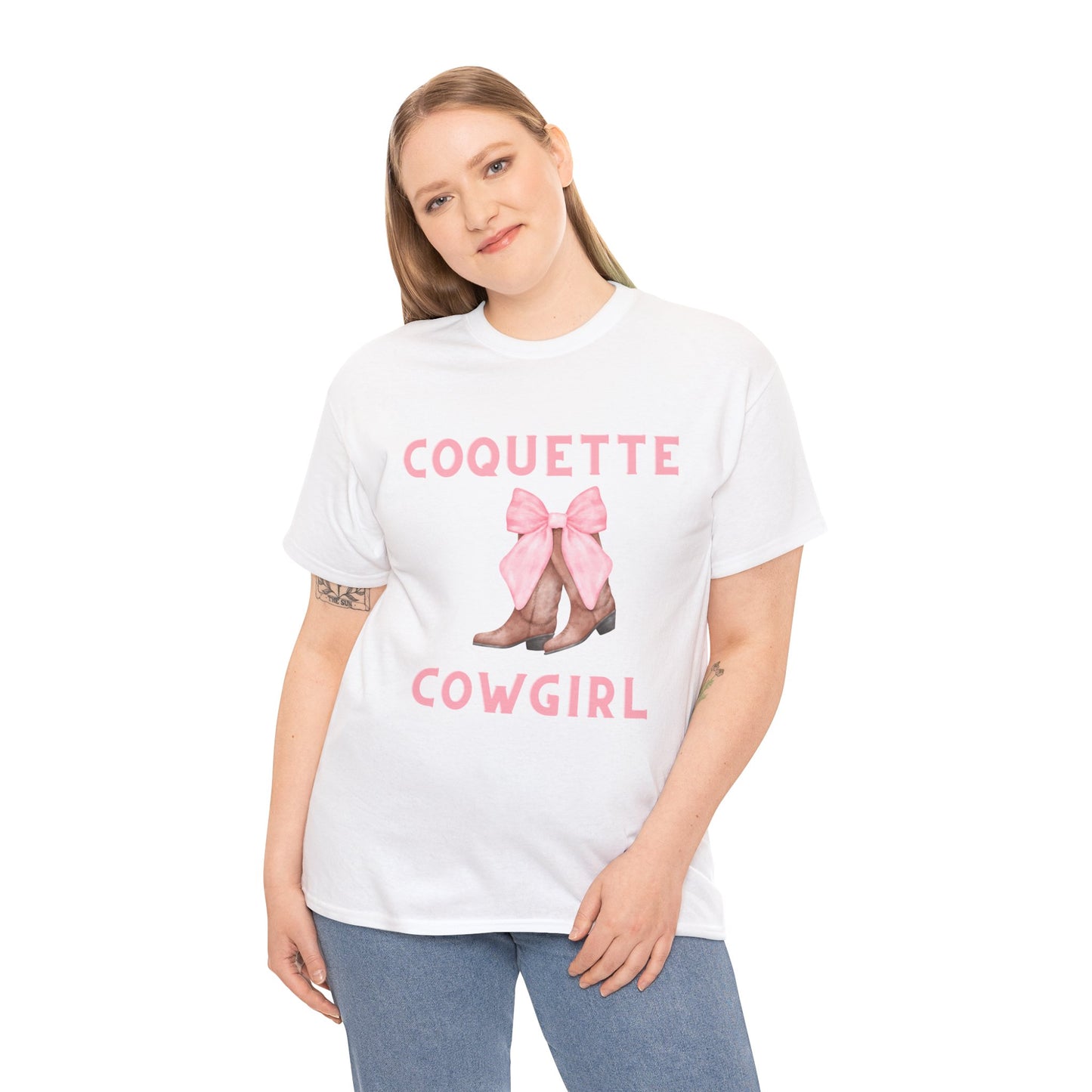 Coquette Cowgirl Bow & Boots Women's Plus Short Sleeved Cotton Tee Size xl-5xl