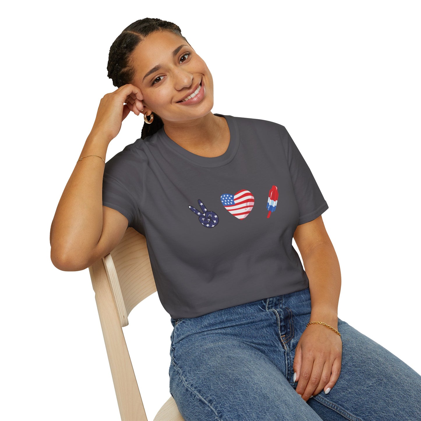 USA Peace Love Red, White & Blue 4th Women's Softstyle Plus Short Sleeve T-Shirt Sizes xl-5xl