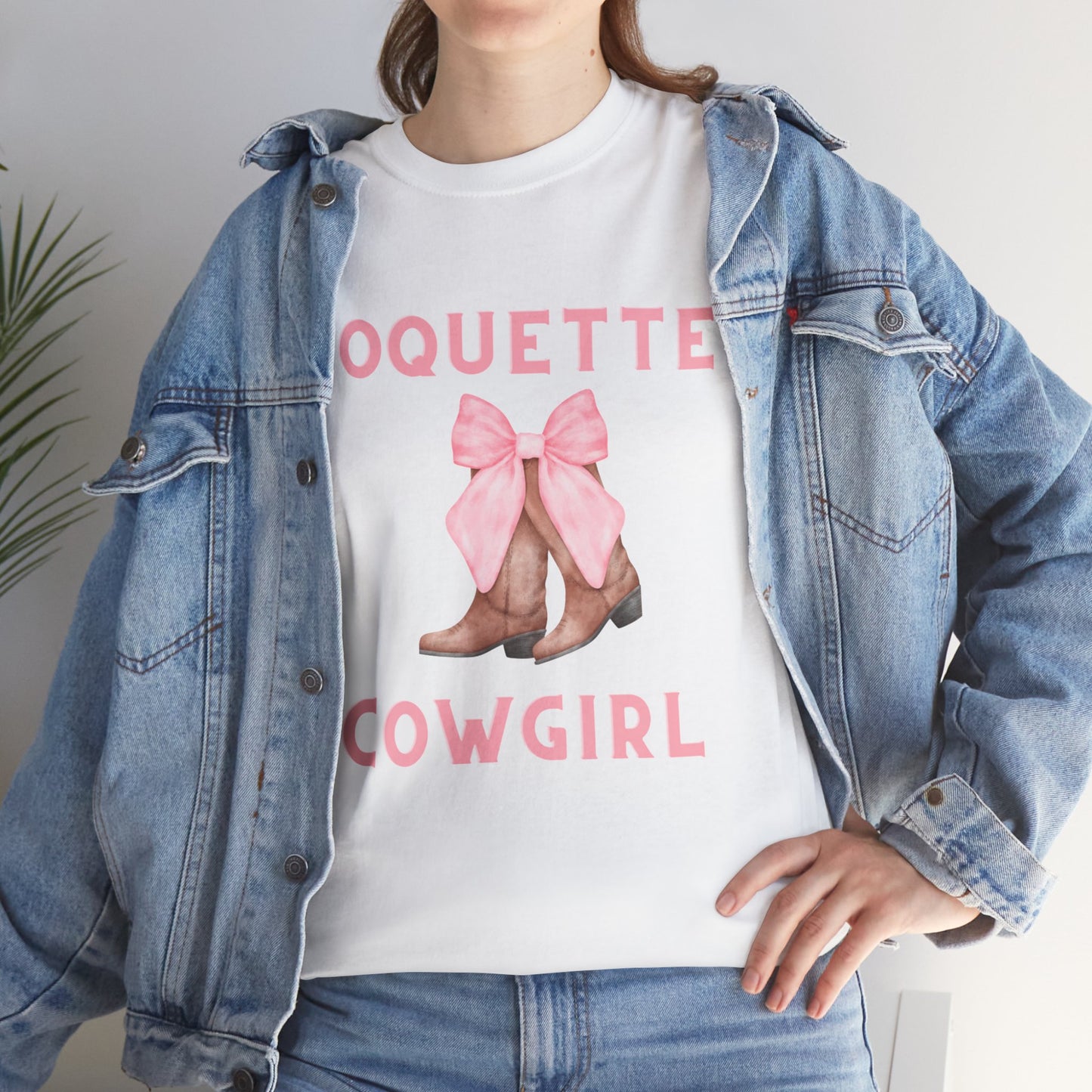 Coquette Cowgirl Bow & Boots Women's Plus Short Sleeved Cotton Tee Size xl-5xl