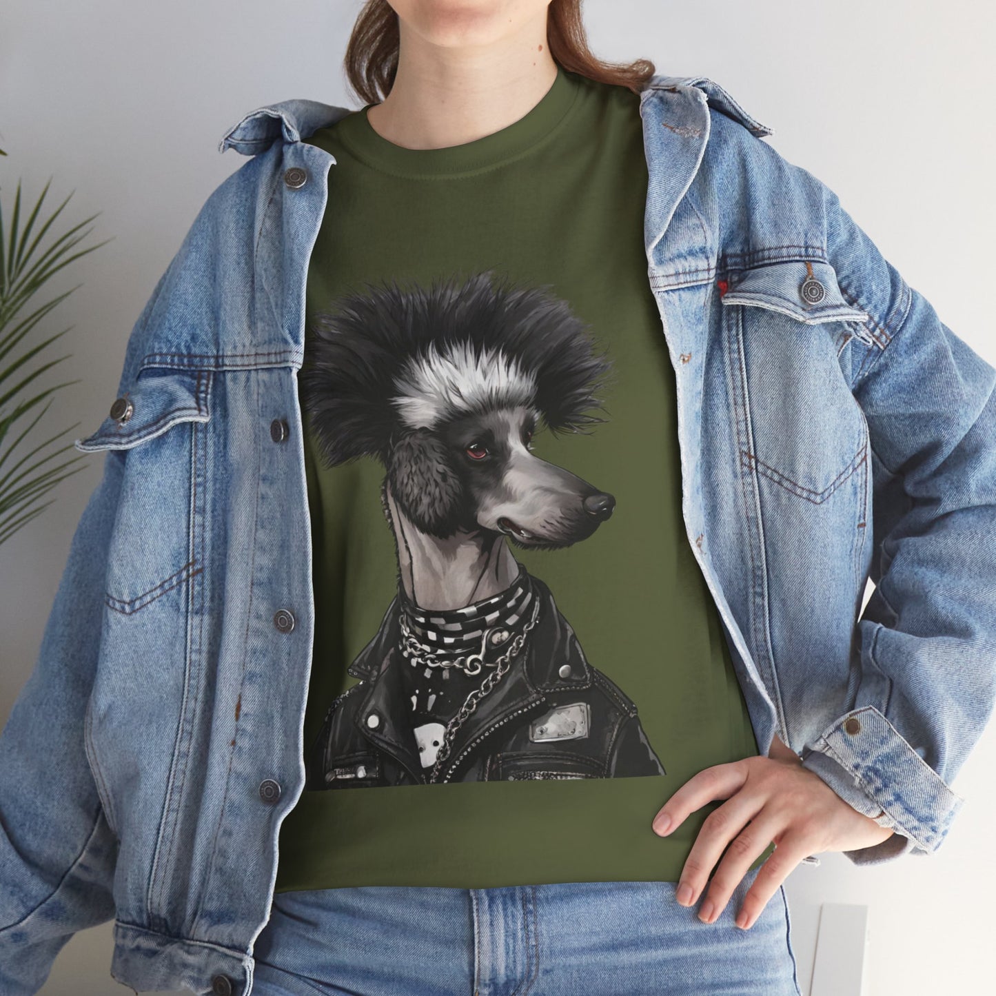 Black & White Punk Rock Poodle Puppy Dog Women's Plus Cotton Tee Size xl-5xl