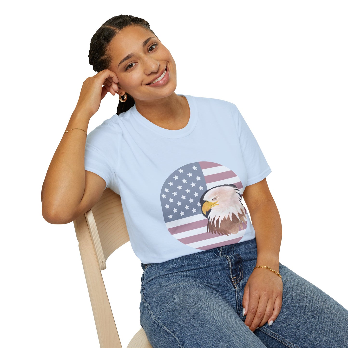 Red, White & Blue Eagle and Flag Antique 4th Softstyle Plus Short Sleeve T-Shirt Multiple Sizes xl-5xl