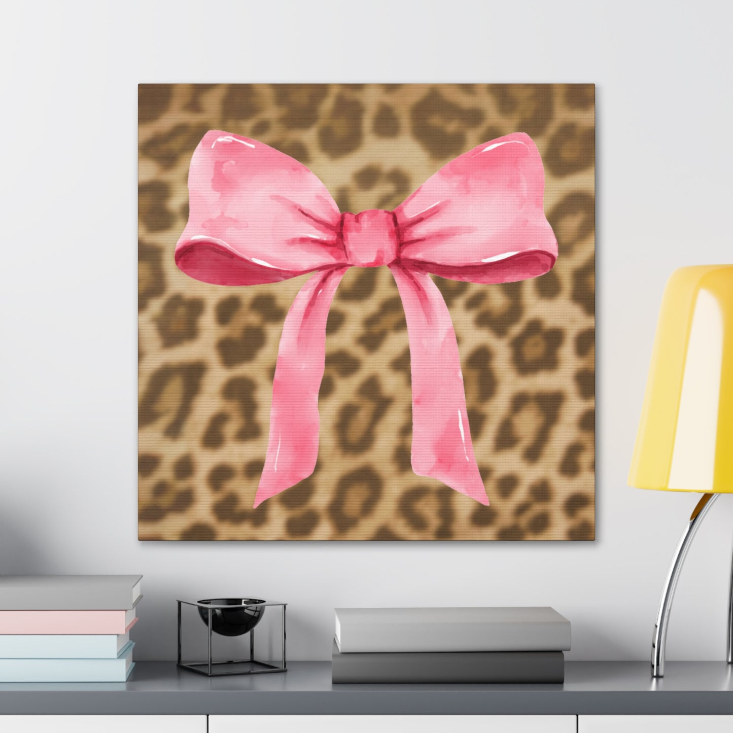 Leopard and Pink Coquette Bow Canvas Wrapped Art Multiple Sizes