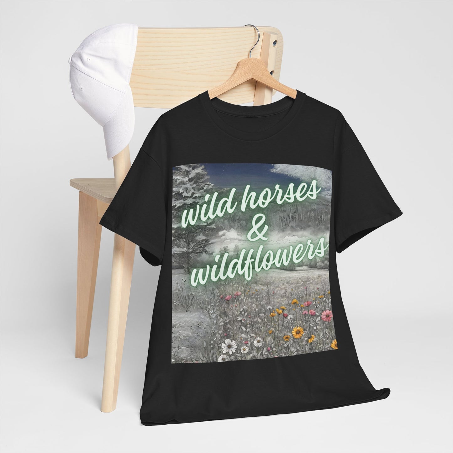Wild Horses & Wildflowers Country Cowgirl Women's Plus Short Sleeved Cotton Tee Size xl-5xl