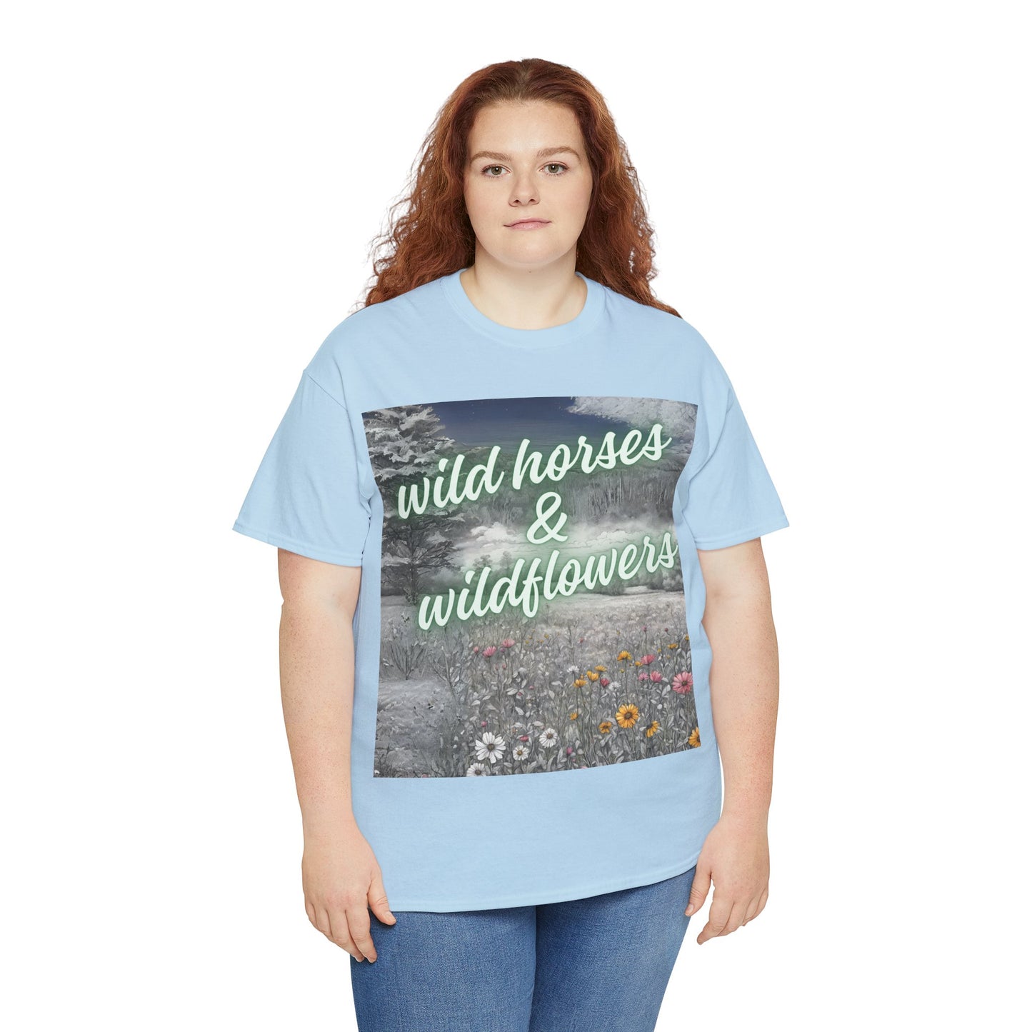 Wild Horses & Wildflowers Country Cowgirl Women's Plus Short Sleeved Cotton Tee Size xl-5xl